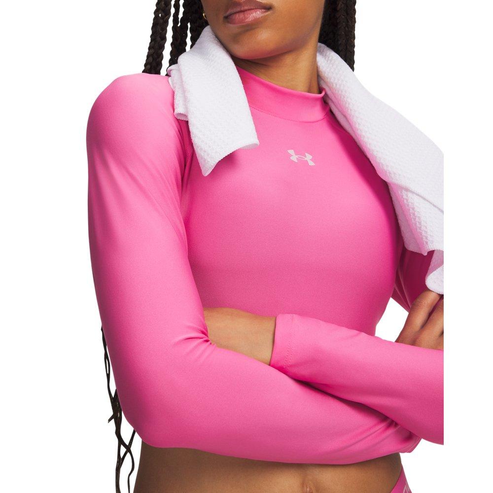Under Arour Women's HeatGear Crop Mock Long Sleeve Top - Pink - PINK