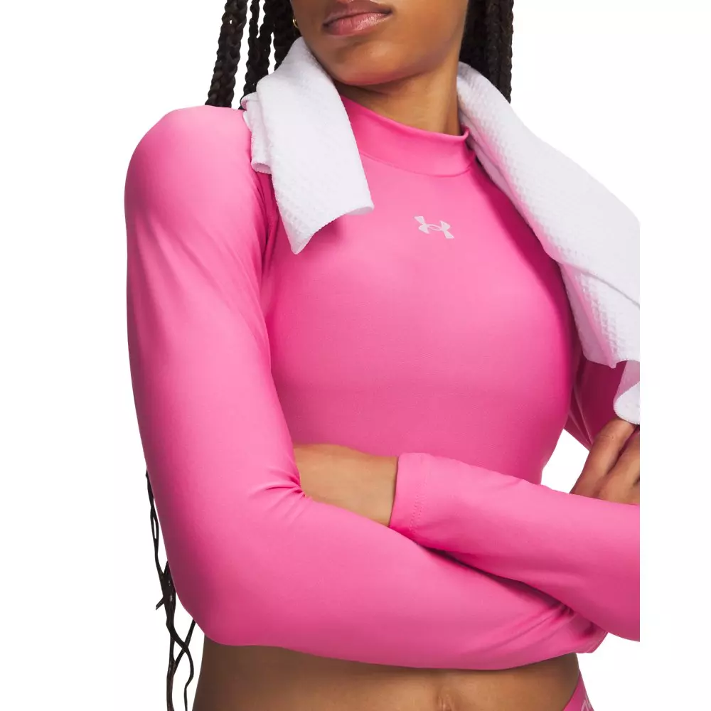 Under Arour Women's HeatGear Crop Mock Long Sleeve Top - Pink - PINK