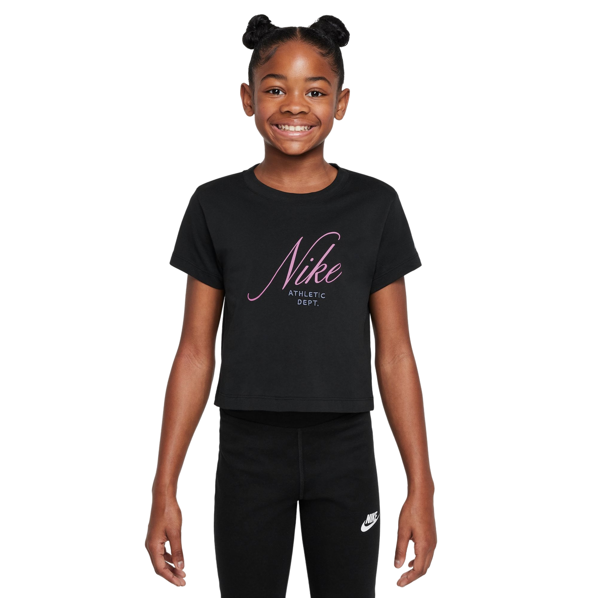 Nike Big Girls' Sportswear Cropped Tee - Black/Pink - BLACK/PINK Thumbnail View 1
