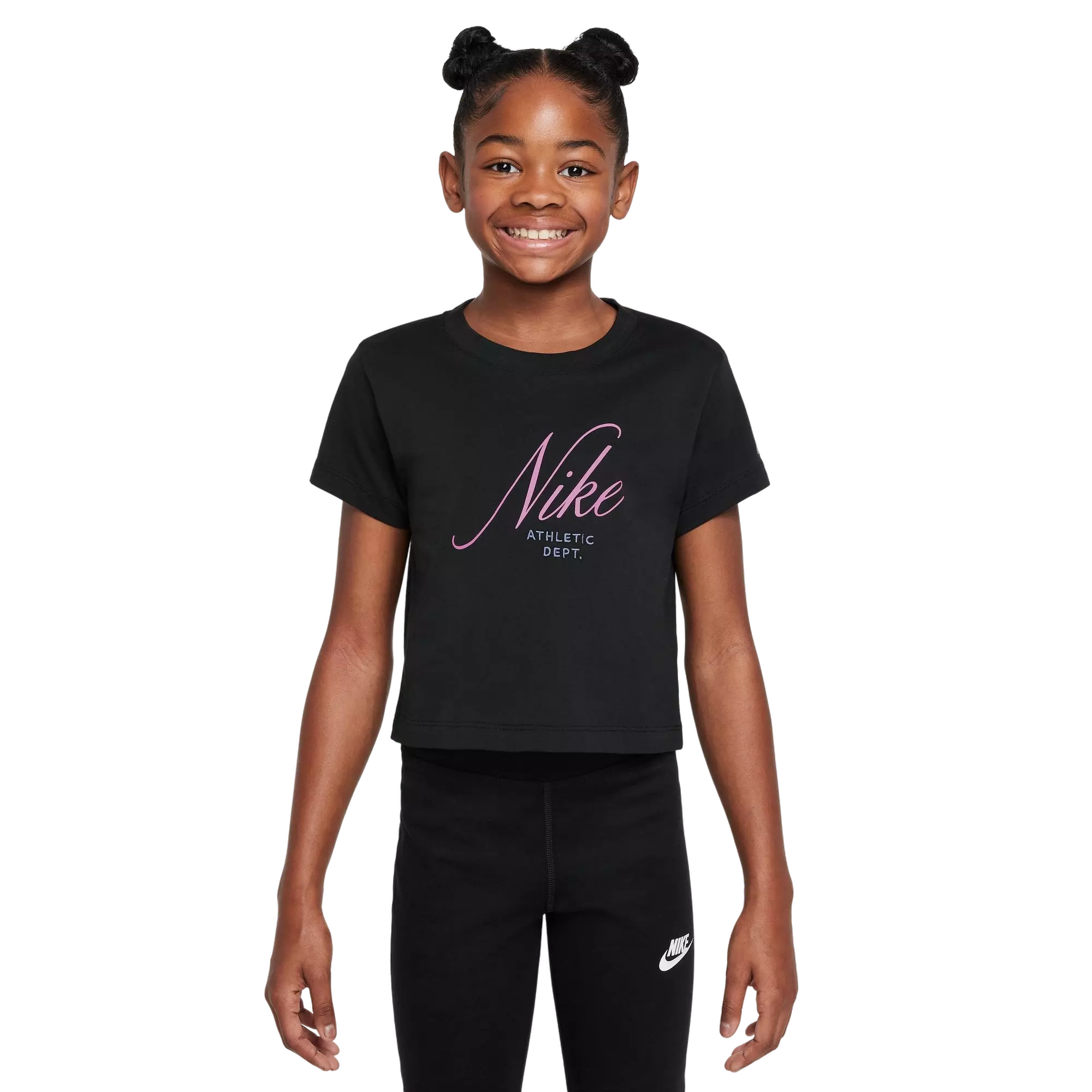 Nike Big Girls' Sportswear Cropped Tee - Black/Pink - BLACK/PINK