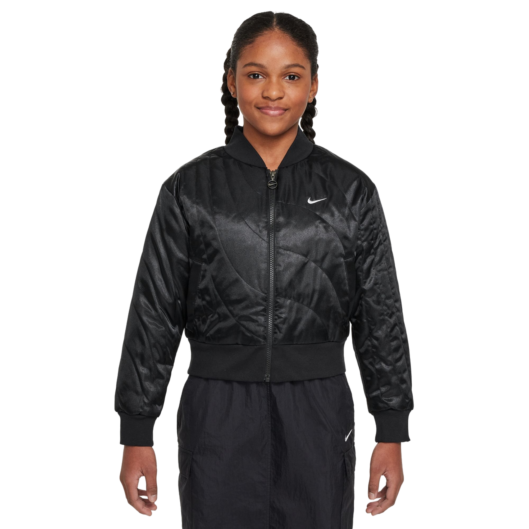 Nike Big Girls' Sportswear Bomber Jacket - Black - BLACK Thumbnail View 1