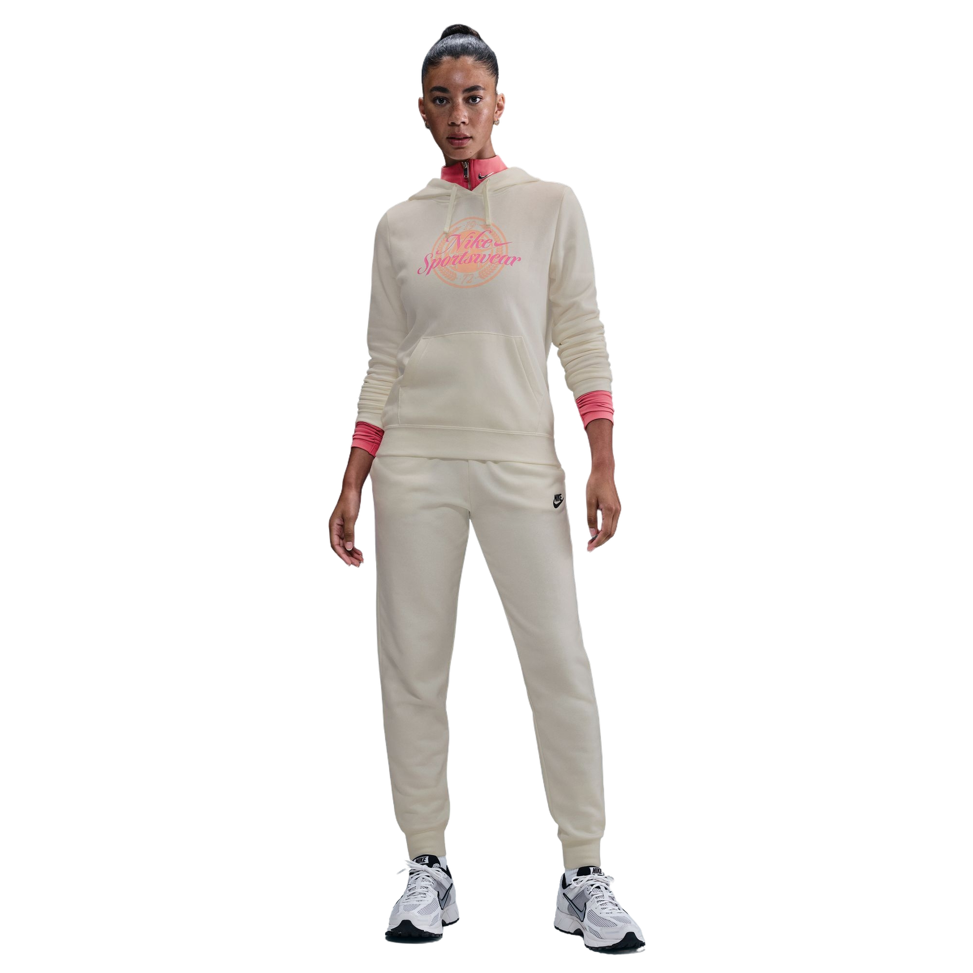 Nike Women's Sportswear Club Fleece Graphic Pullover Hoodie - WHITE/PINK Thumbnail View 1