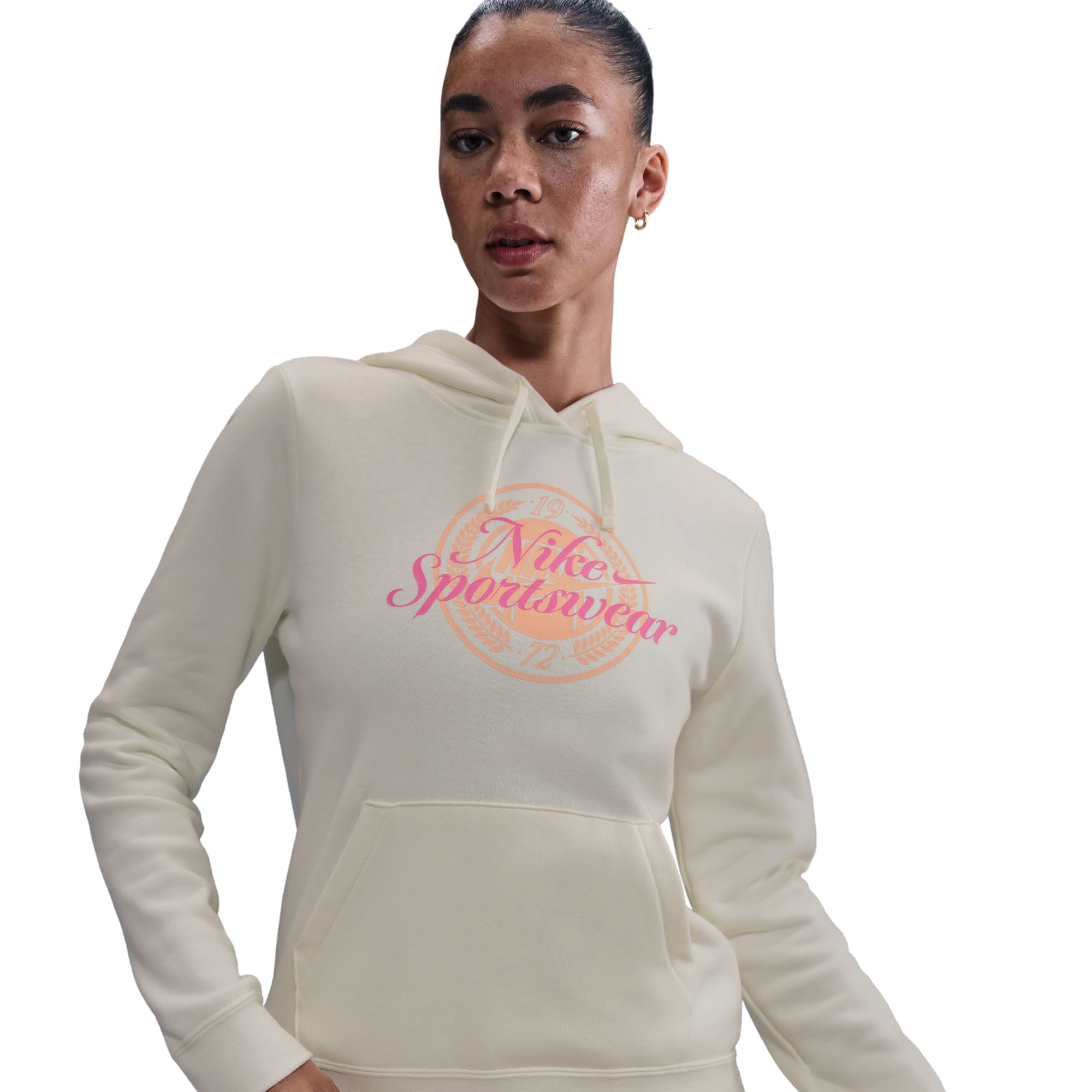 Nike Women's Sportswear Club Fleece Graphic Pullover Hoodie - WHITE/PINK Thumbnail View 3