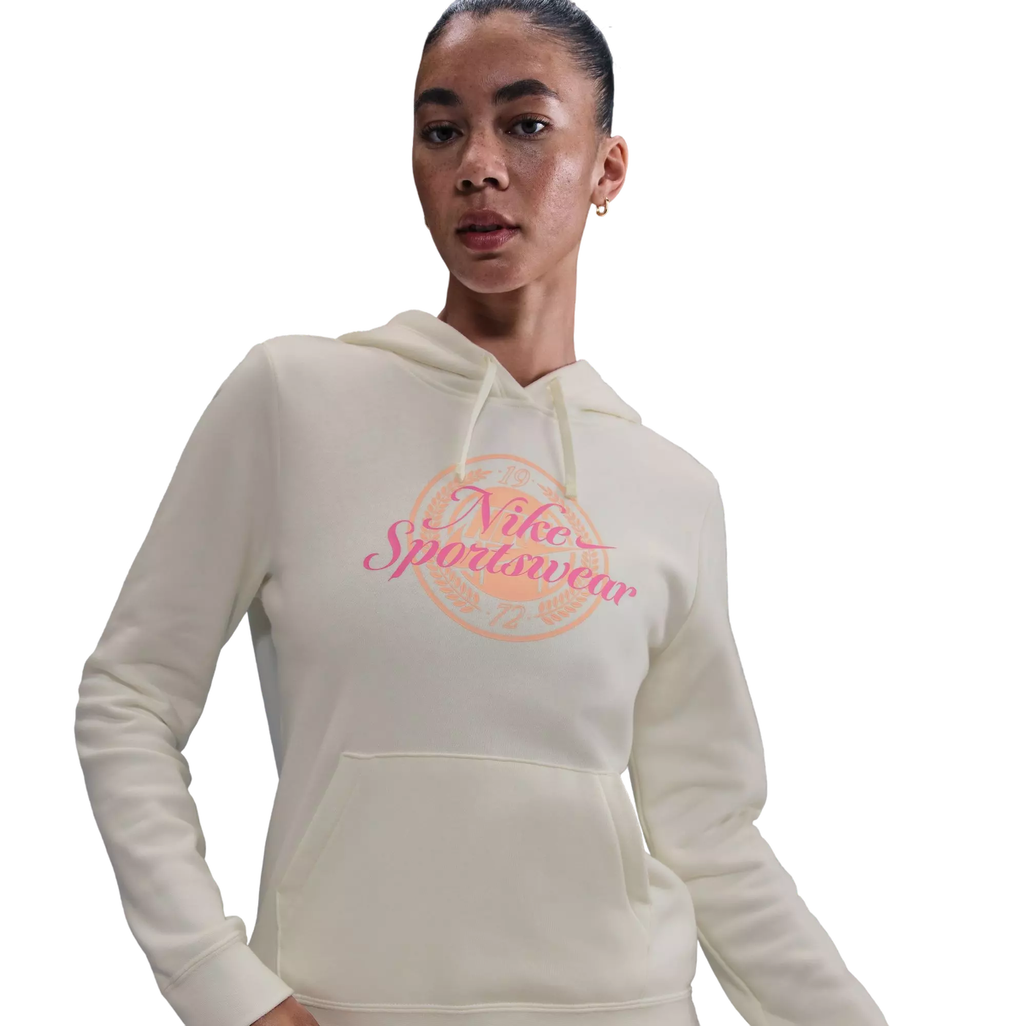 Nike Women's Sportswear Club Fleece Graphic Pullover Hoodie - WHITE/PINK