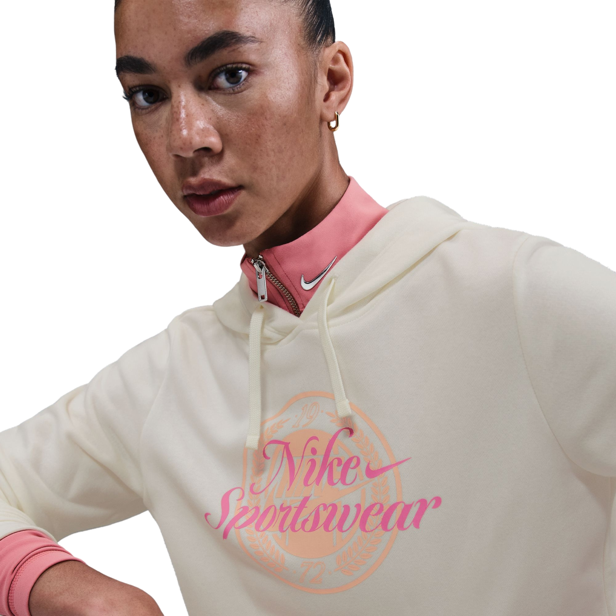 Nike Women's Sportswear Club Fleece Graphic Pullover Hoodie - WHITE/PINK Thumbnail View 5