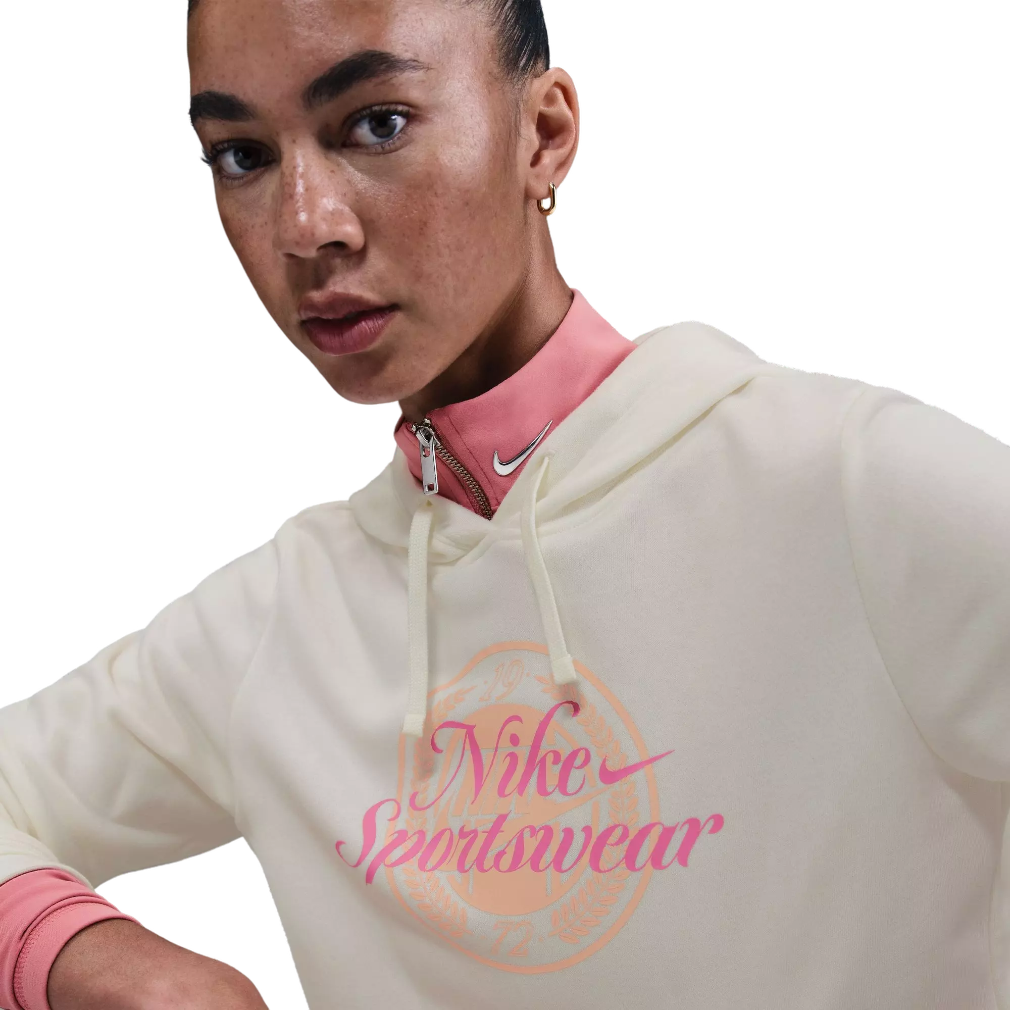 Nike Women's Sportswear Club Fleece Graphic Pullover Hoodie - WHITE/PINK