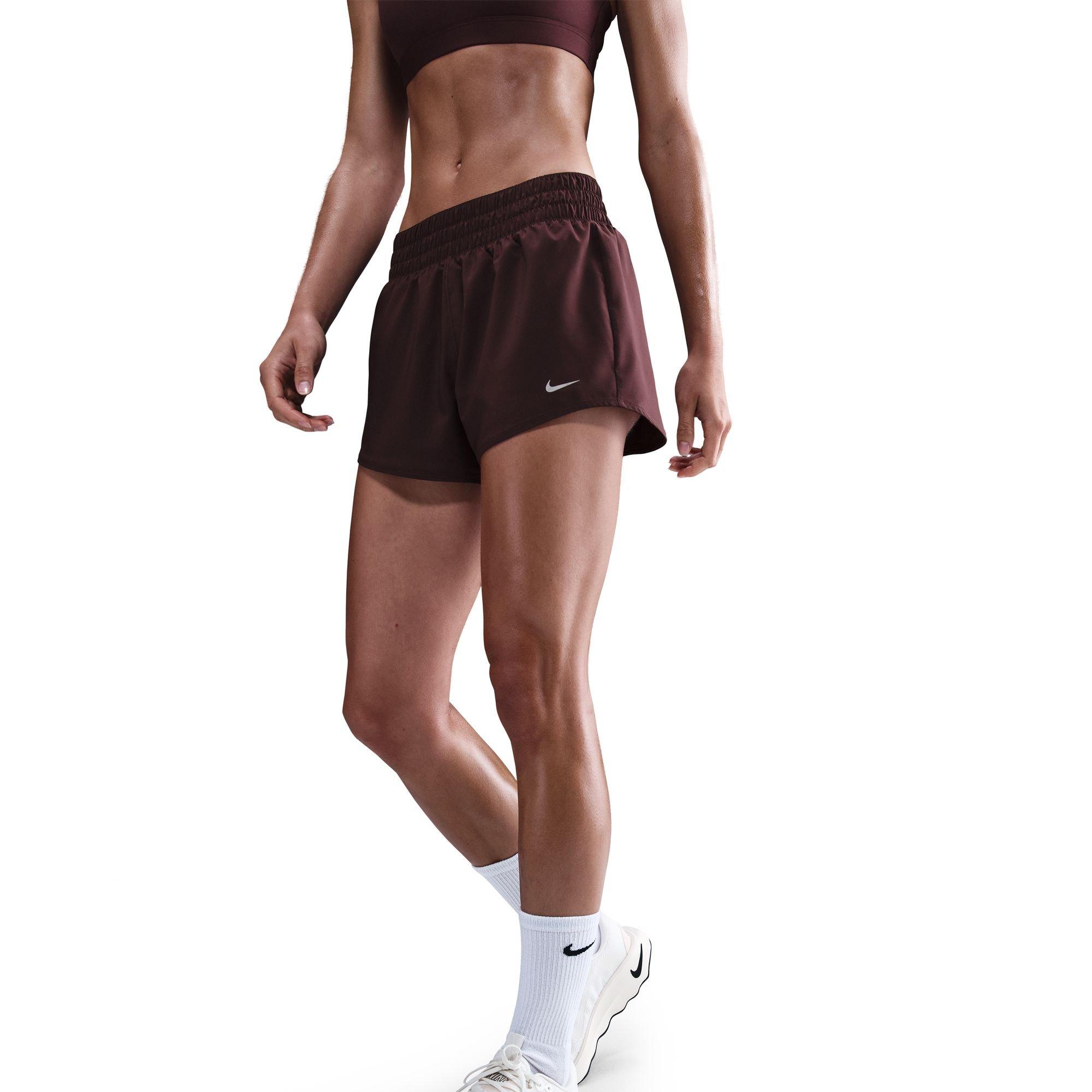 Nike Women's One Dri-FIT Mid-Rise 3" Brief-Lined Shorts - BURGUNDY Thumbnail View 3