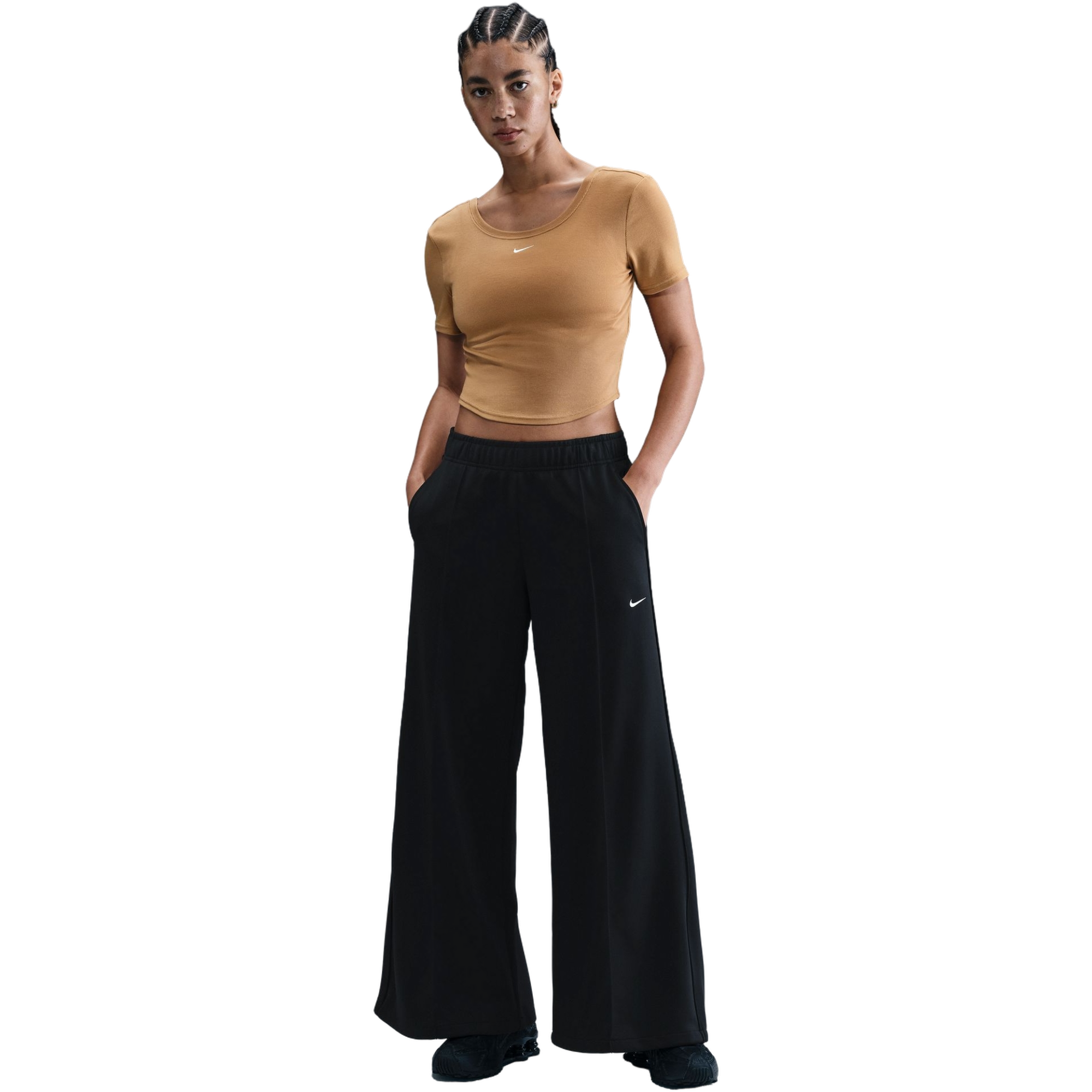 Nike Women's Sportswear Mid-Rise Wide-Leg Track Pants - Black/White - BLACK/WHITE Thumbnail View 1