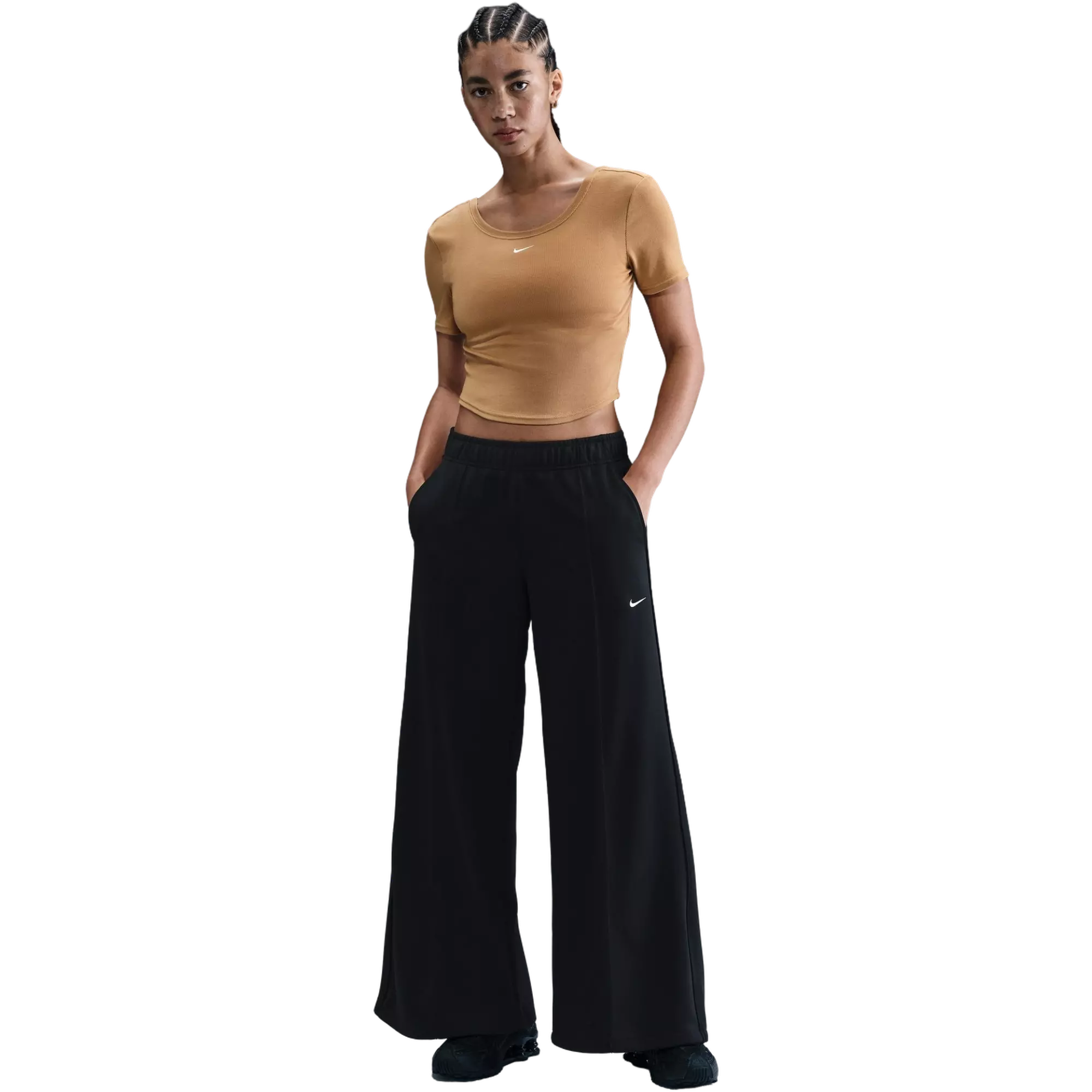 Nike Women's Sportswear Mid-Rise Wide-Leg Track Pants - Black/White - BLACK/WHITE