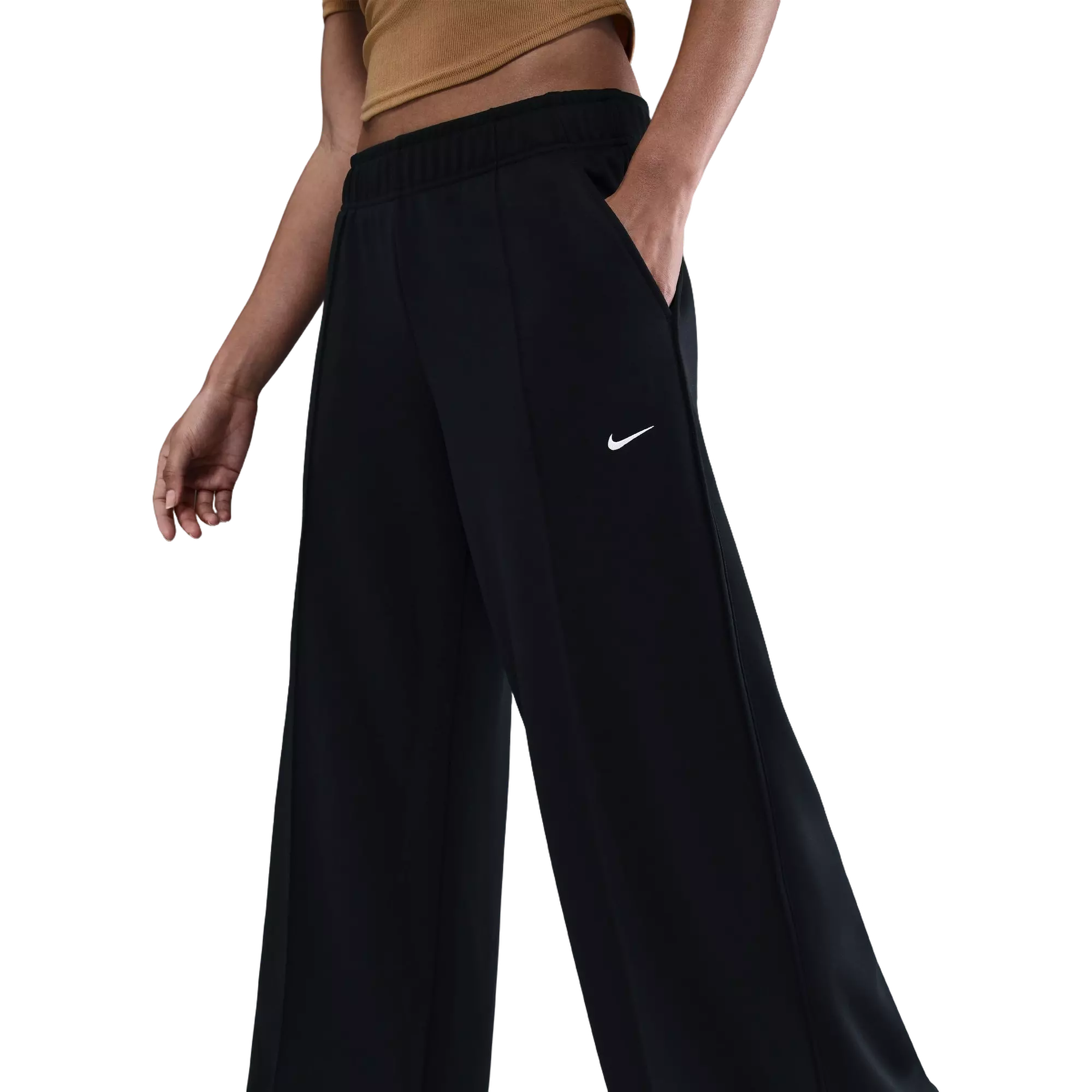 Nike Women's Sportswear Mid-Rise Wide-Leg Track Pants - Black/White - BLACK/WHITE
