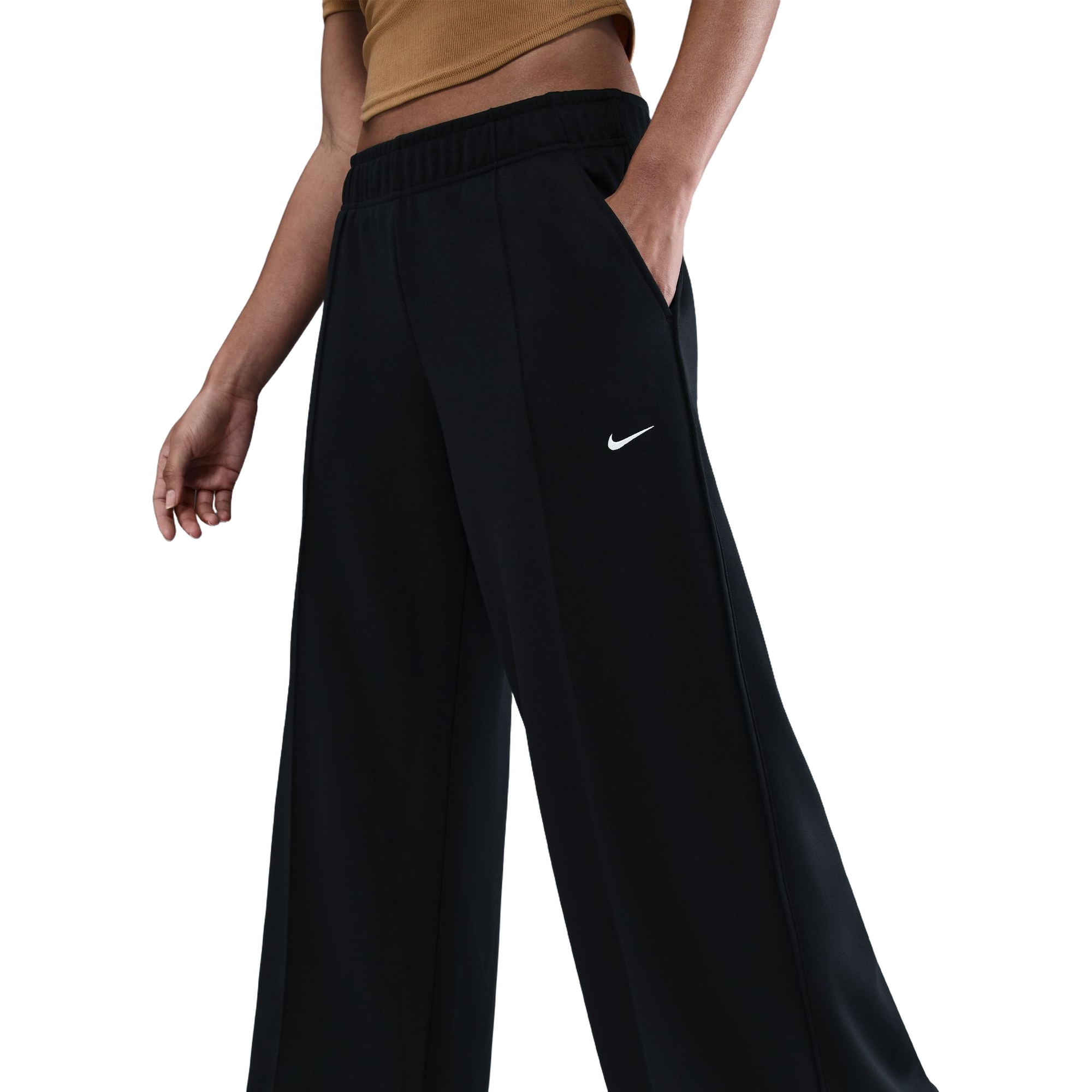 Nike Women's Sportswear Mid-Rise Wide-Leg Track Pants - BLACK/WHITE Thumbnail View 3