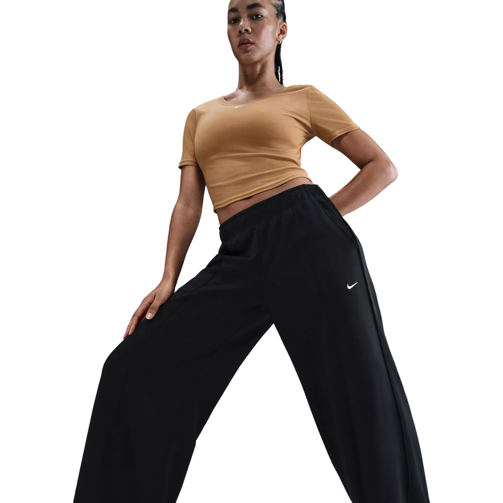 Nike Women's Sportswear Mid-Rise Wide-Leg Track Pants - BLACK/WHITE