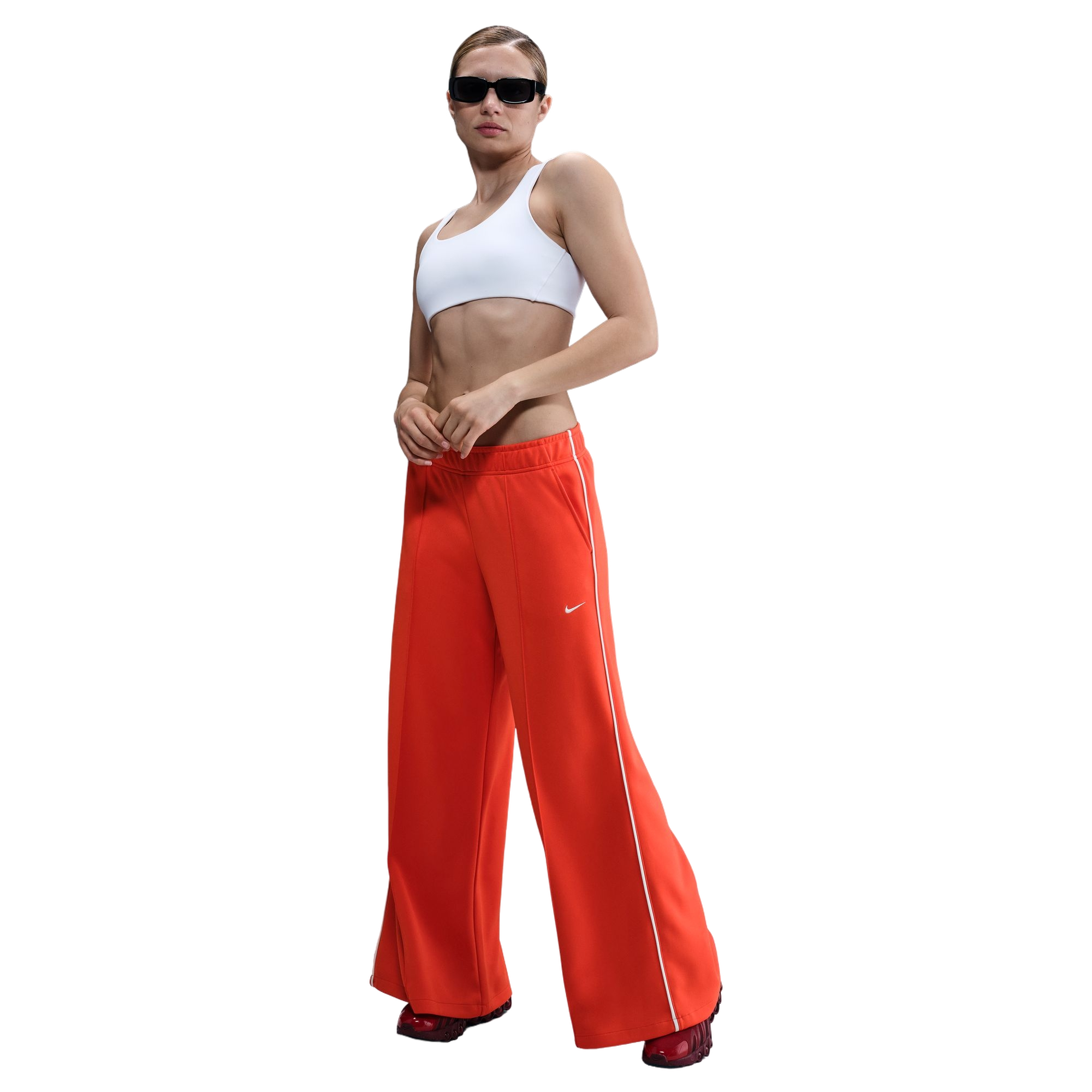 Nike Women's Sportswear Wide-Leg Track Pants - RED/WHITE Thumbnail View 1