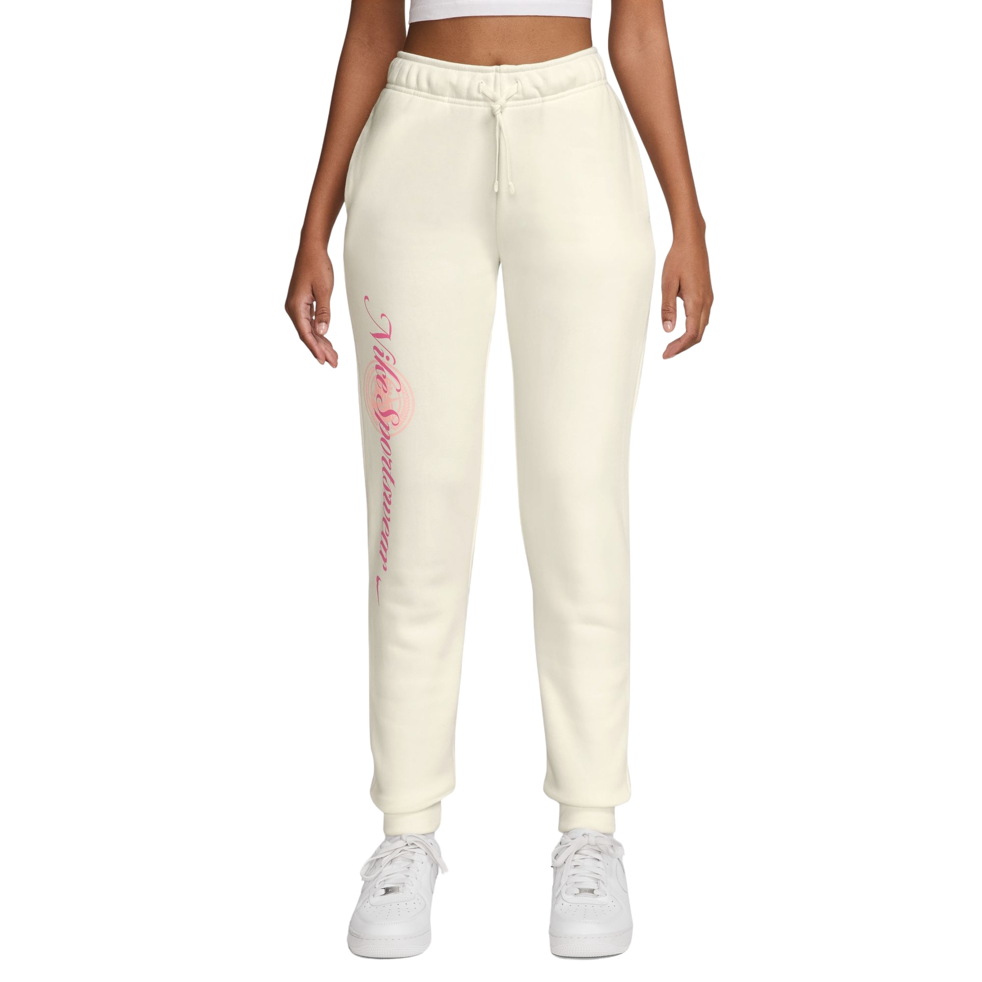 Nike Women's Sportswear Club Fleece Graphic Pants - WHITE/CORAL Thumbnail View 1