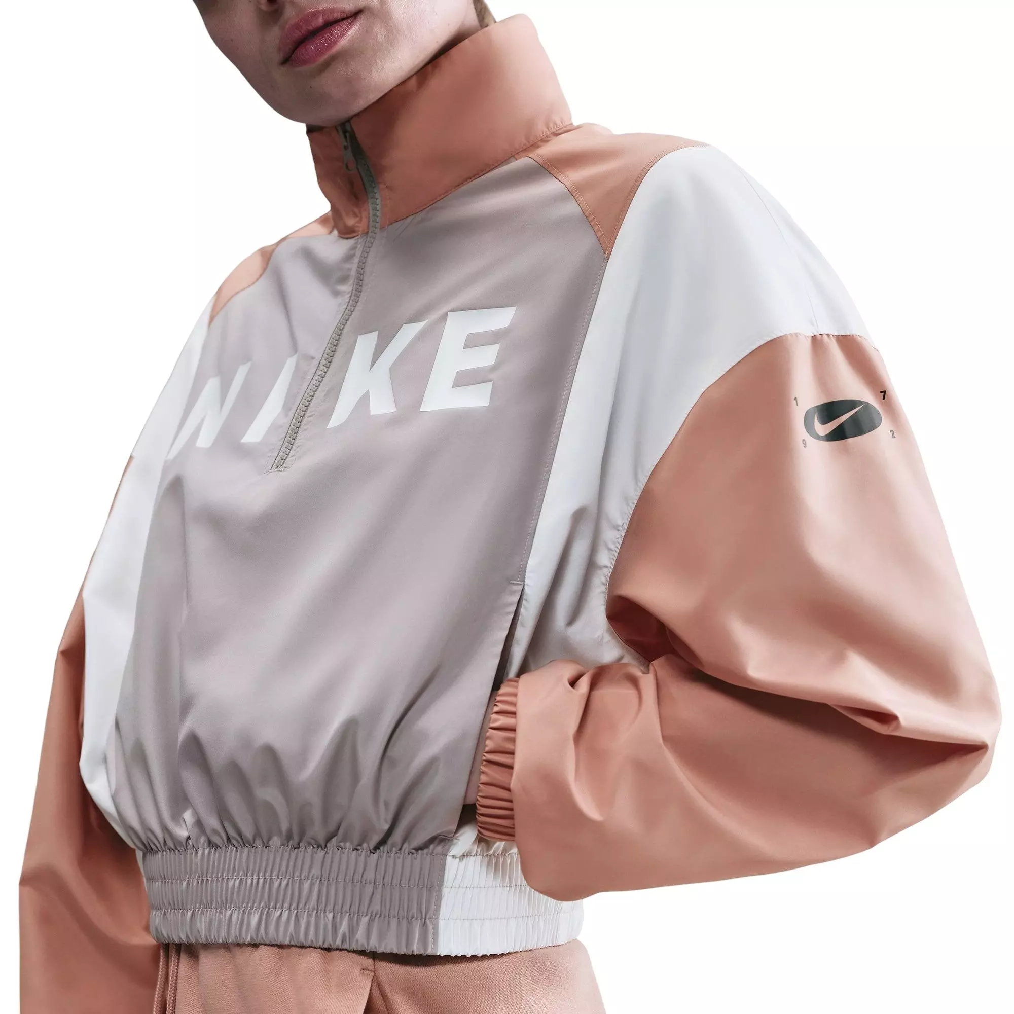 Nike Women's Classic Woven Remix Lightweight Pullover - Grey/Rose Gold - GREY/PINK