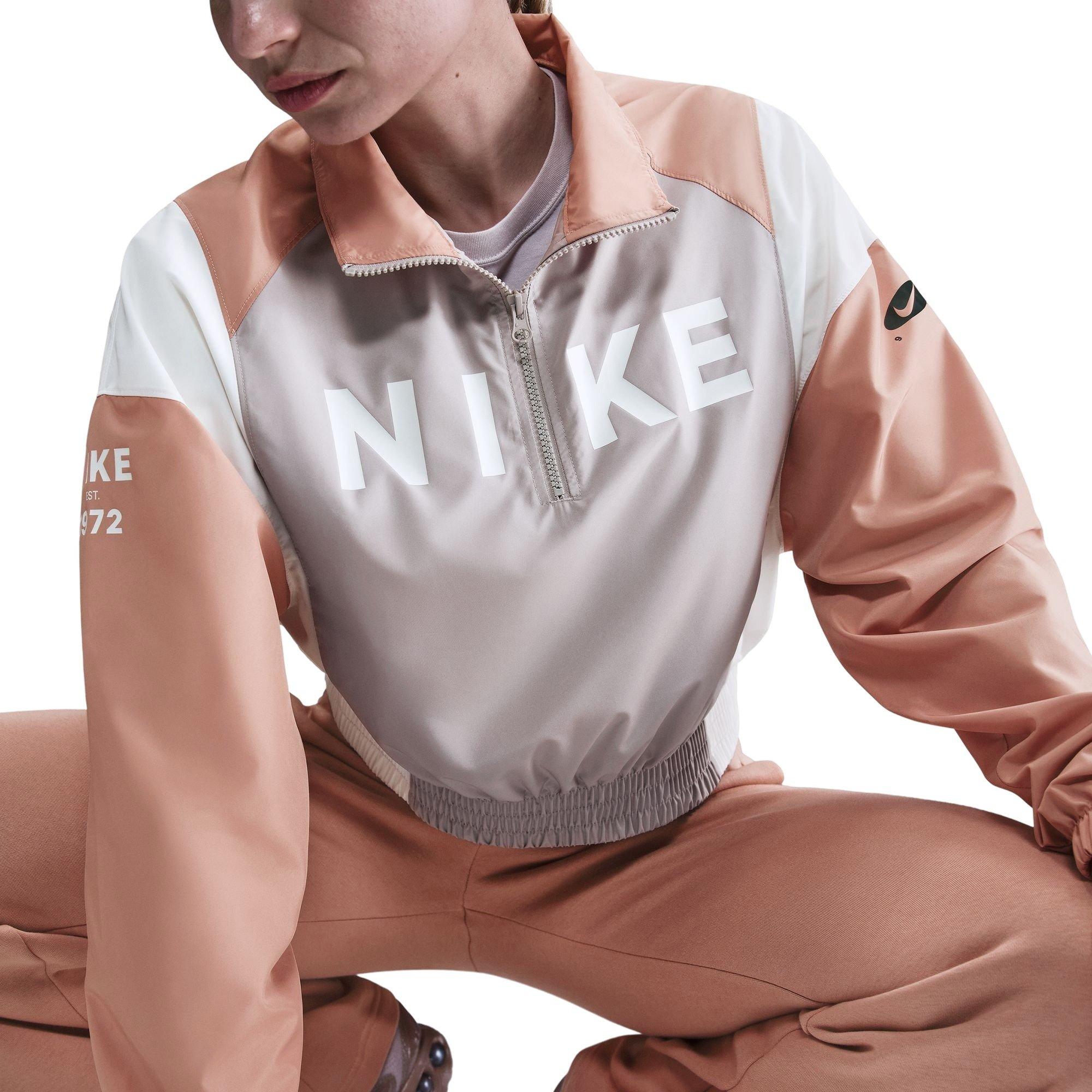 Nike Women's Classic Woven Remix Lightweight Pullover - Grey/Rose Gold - GREY/PINK Thumbnail View 5