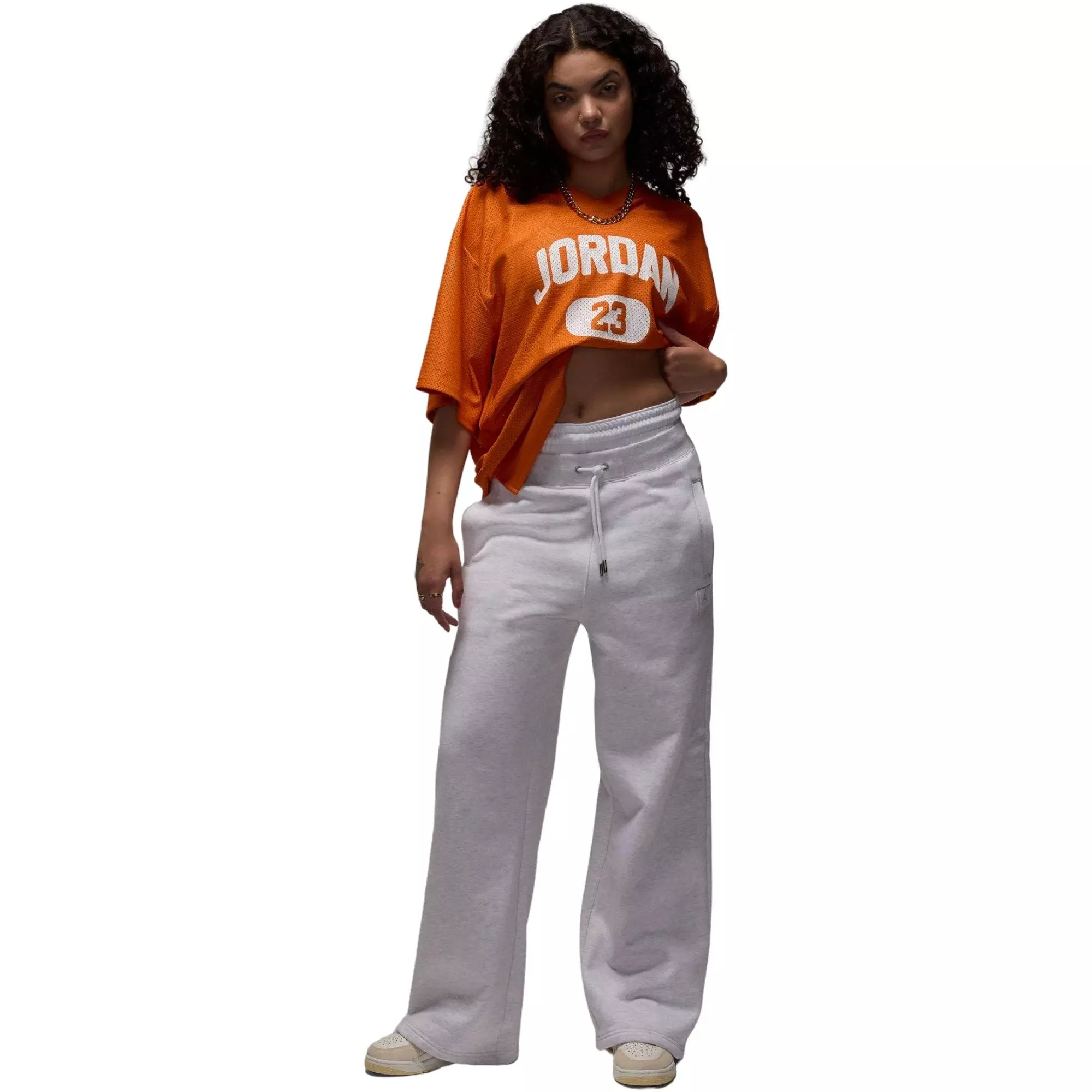 Jordan Women's Brooklyn Mesh Jersey Top - ORANGE/WHITE
