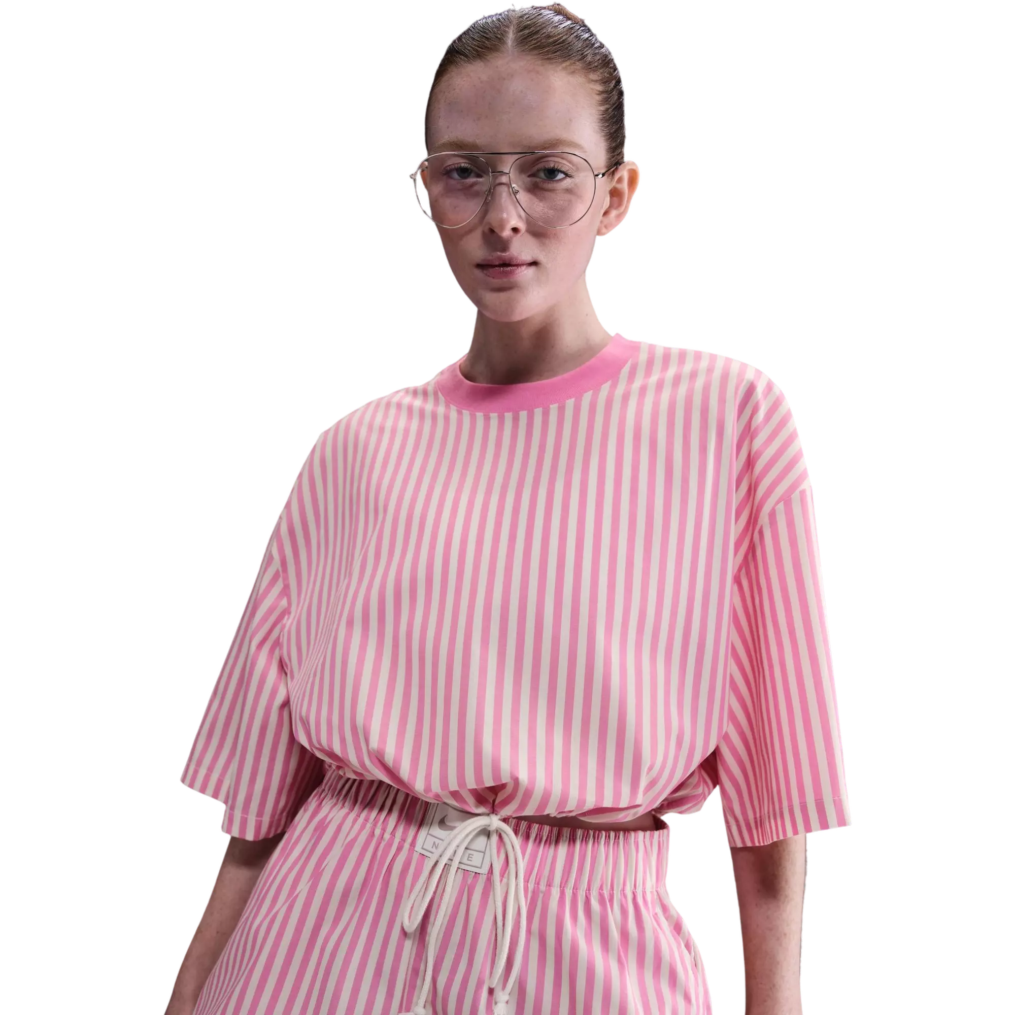 Nike Women's Sportswear Chill Poplin Striped Boxy Top - PINK