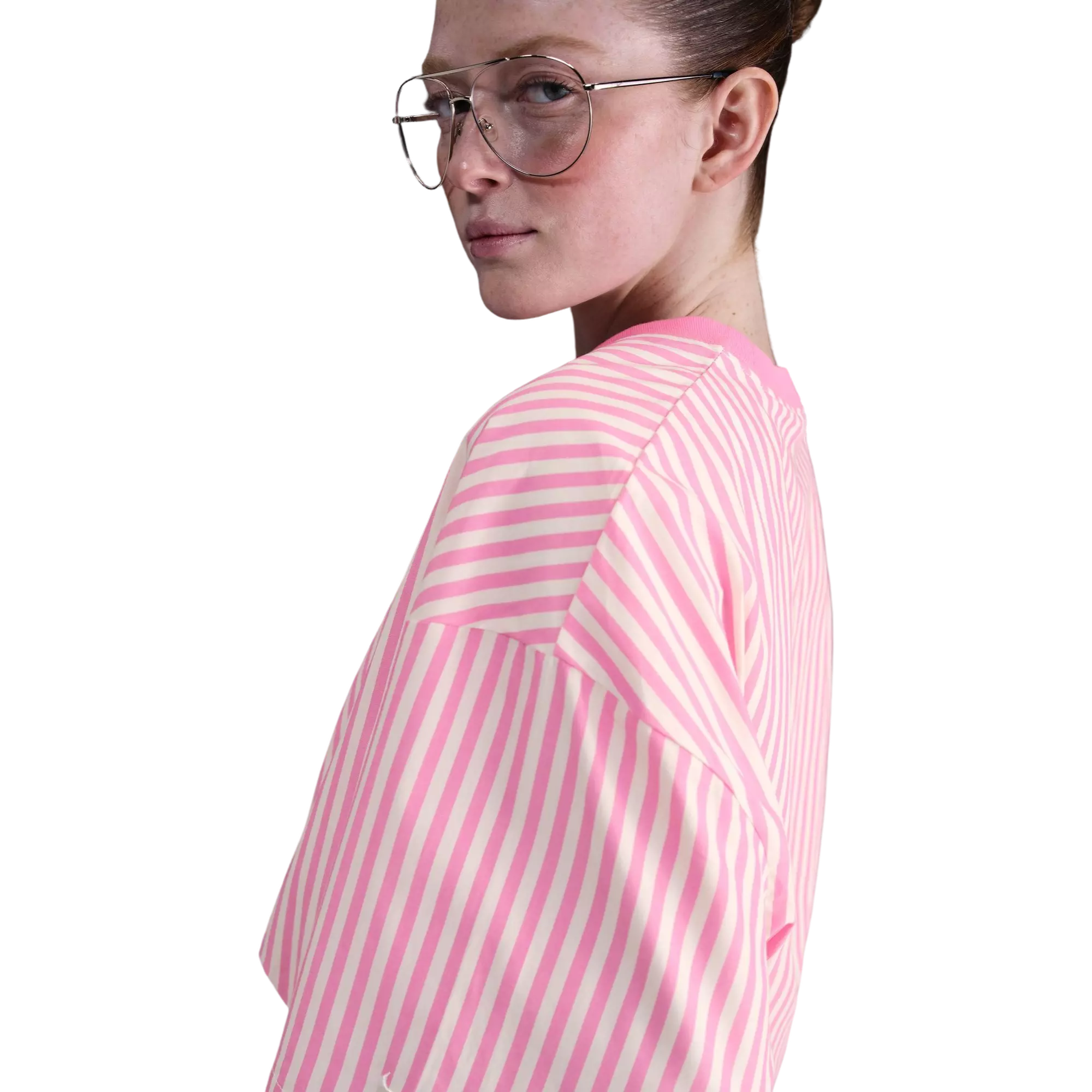 Nike Women's Sportswear Chill Poplin Striped Boxy Top - PINK