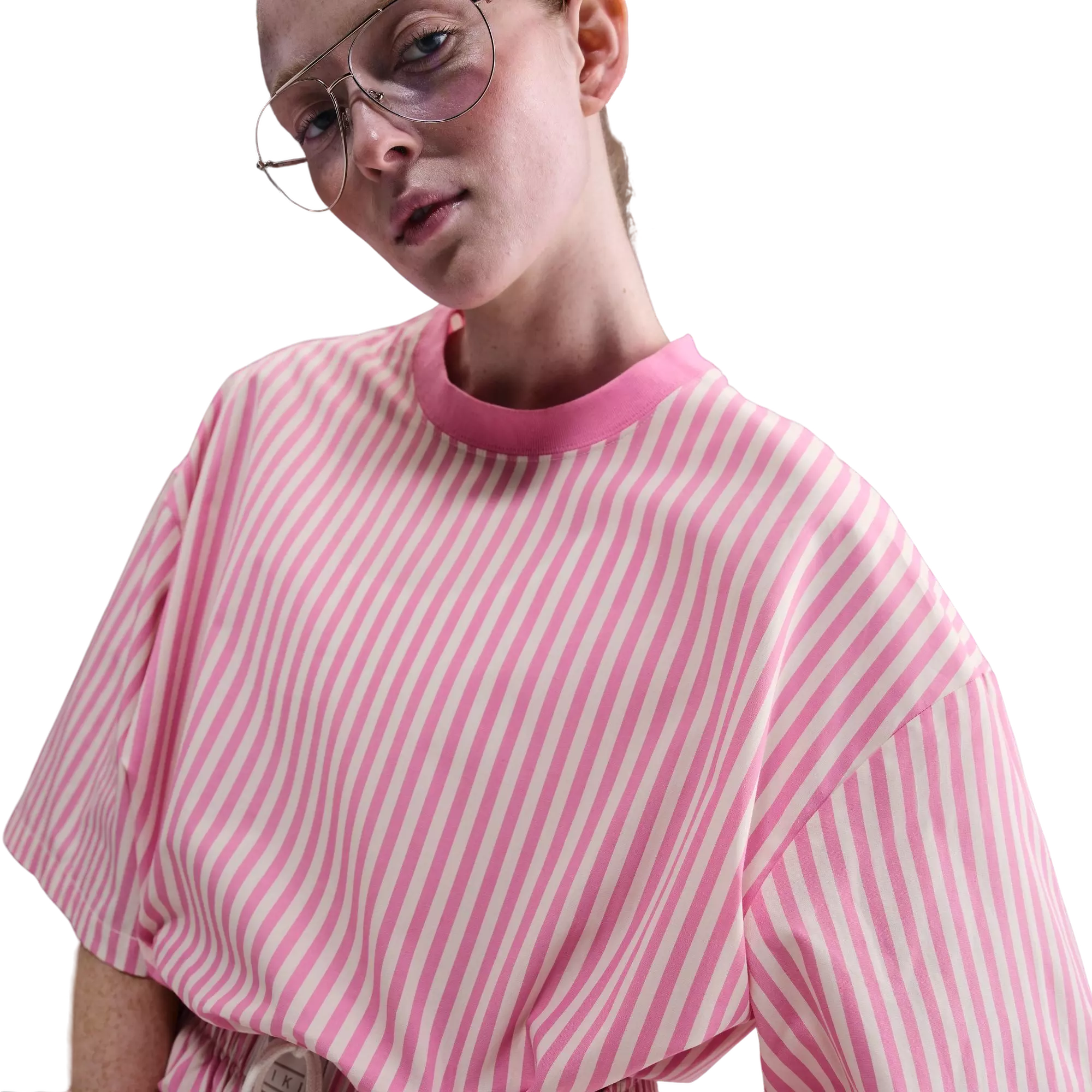 Nike Women's Sportswear Chill Poplin Striped Boxy Top - PINK