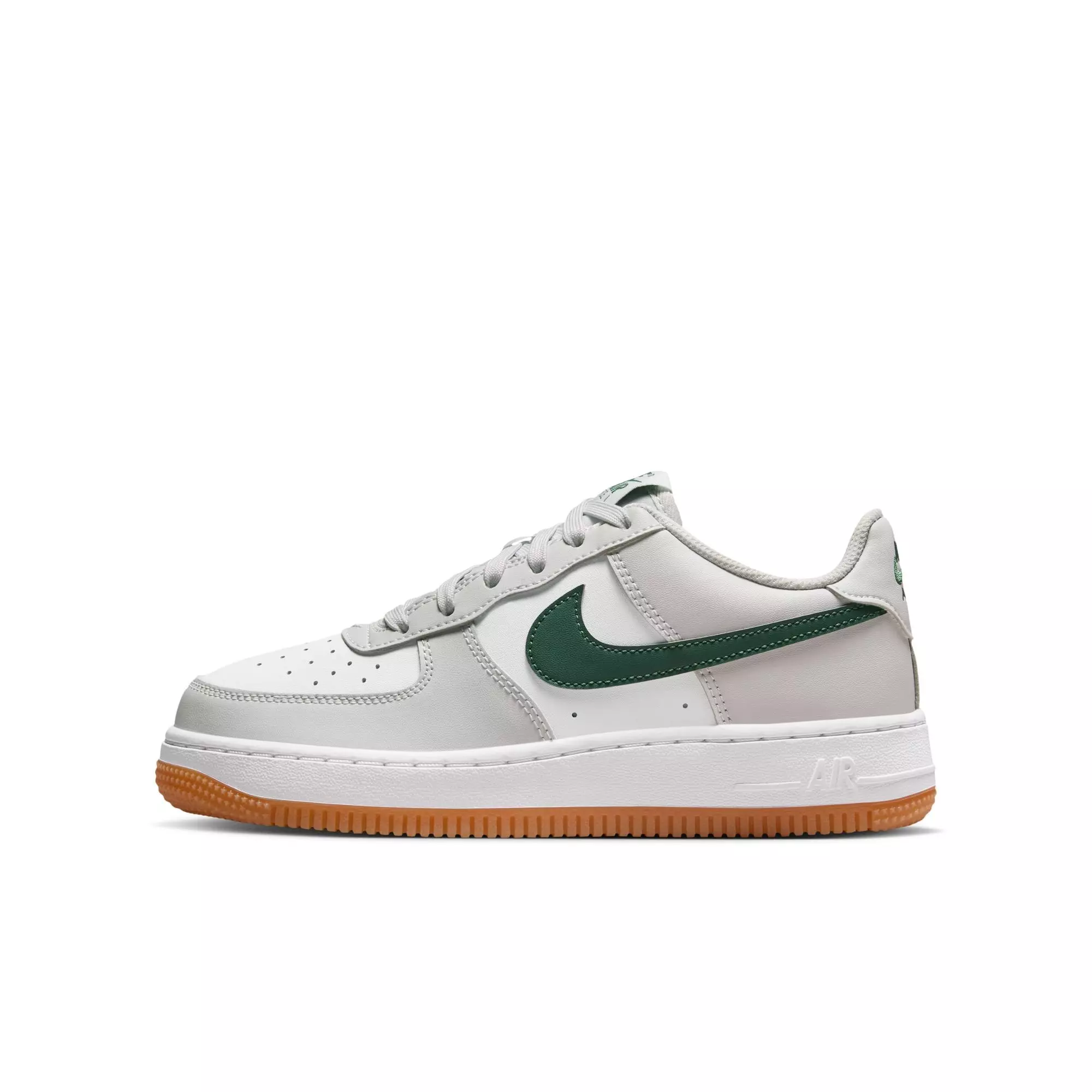 Nike Air Force 1 "Photon Dust/White/Fir/Gum Med Brown" Grade School Boys' Shoe - WHITE/GREEN
