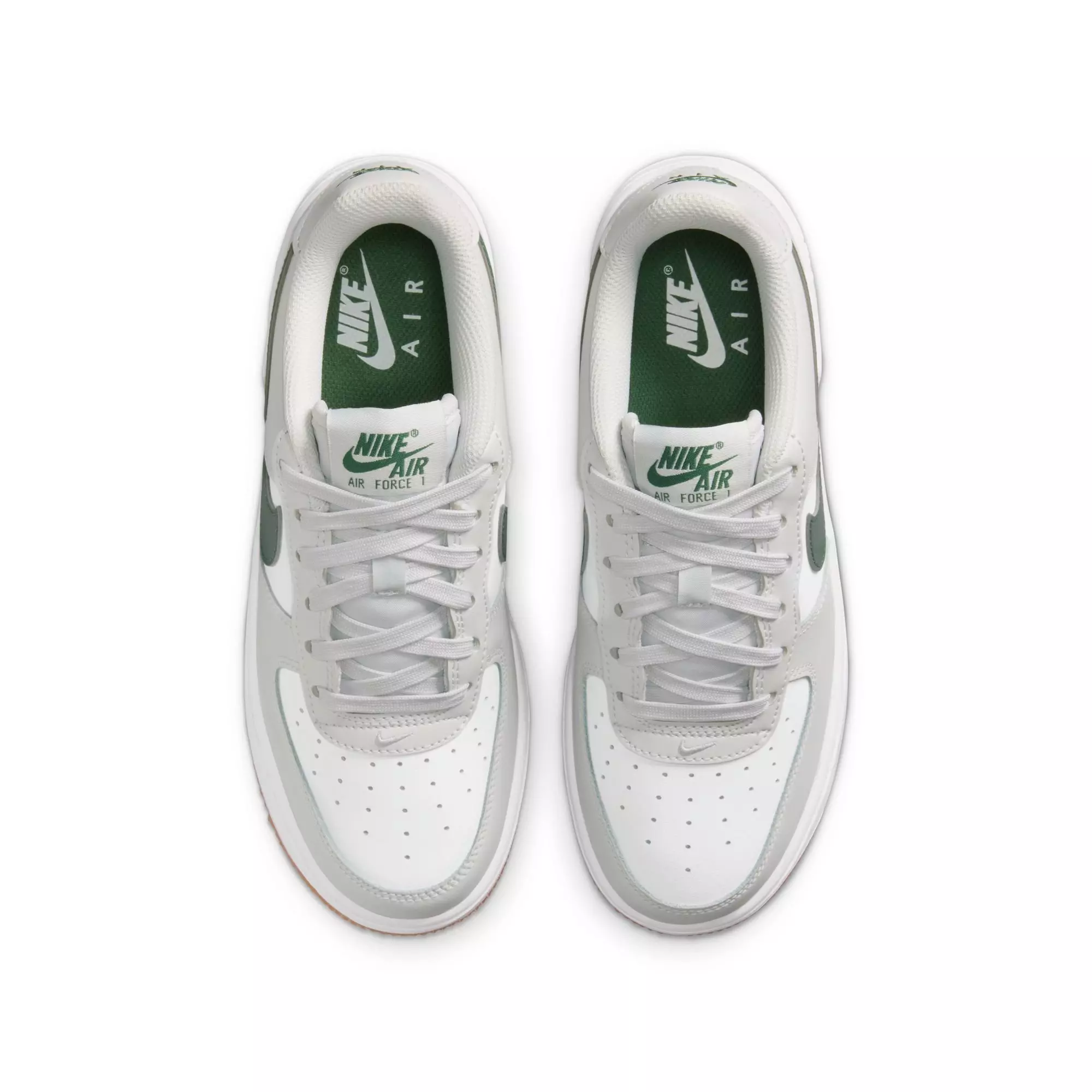 Nike Air Force 1 "Photon Dust/White/Fir/Gum Med Brown" Grade School Boys' Shoe - WHITE/GREEN