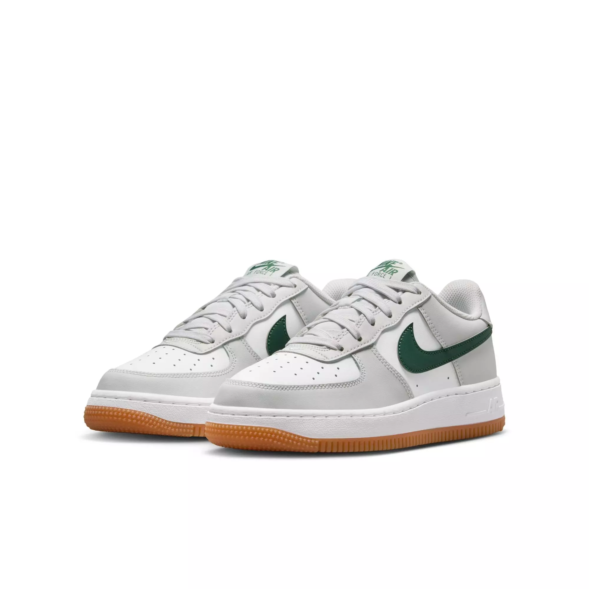 Nike Air Force 1 "Photon Dust/White/Fir/Gum Med Brown" Grade School Boys' Shoe - WHITE/GREEN