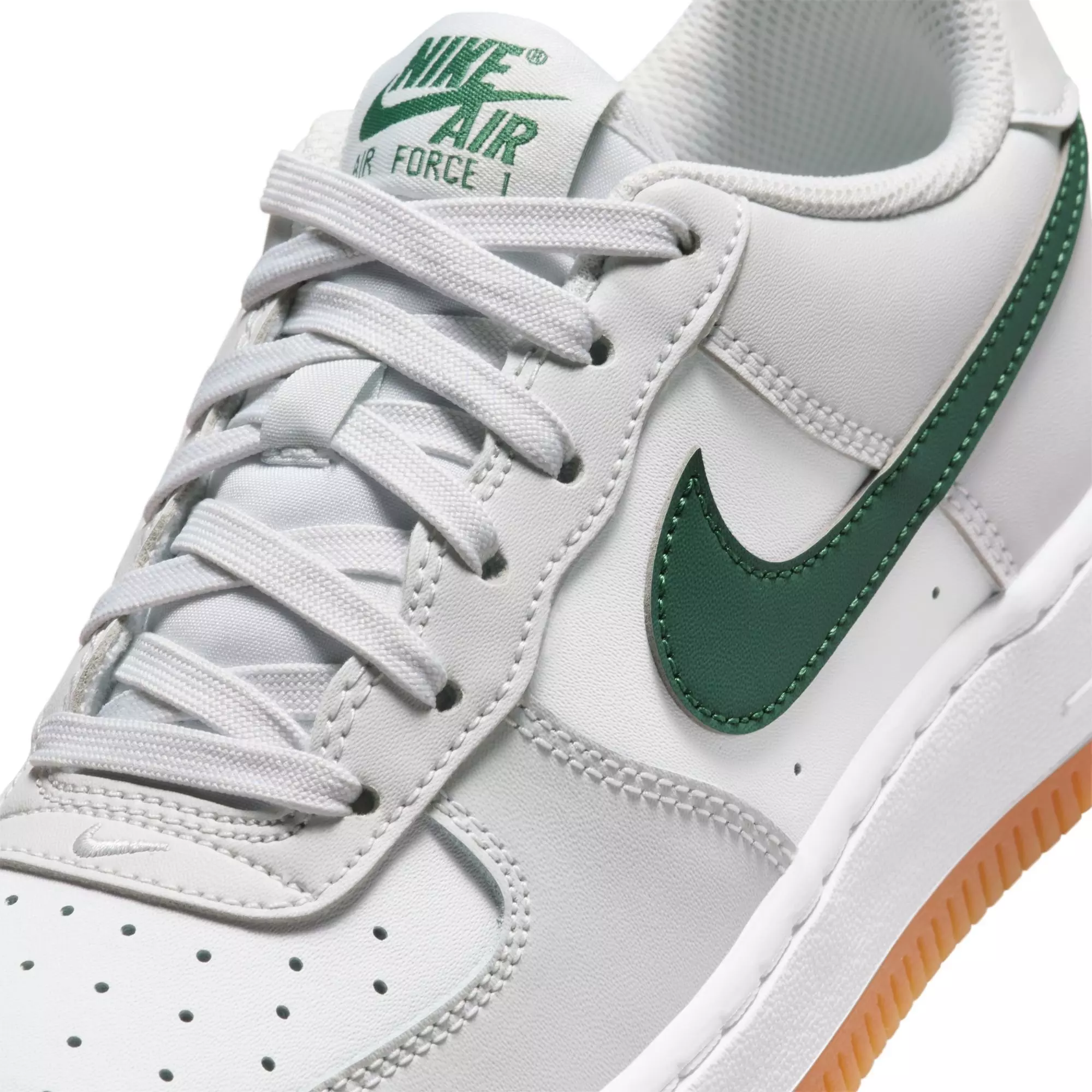 Nike Air Force 1 "Photon Dust/White/Fir/Gum Med Brown" Grade School Boys' Shoe - WHITE/GREEN
