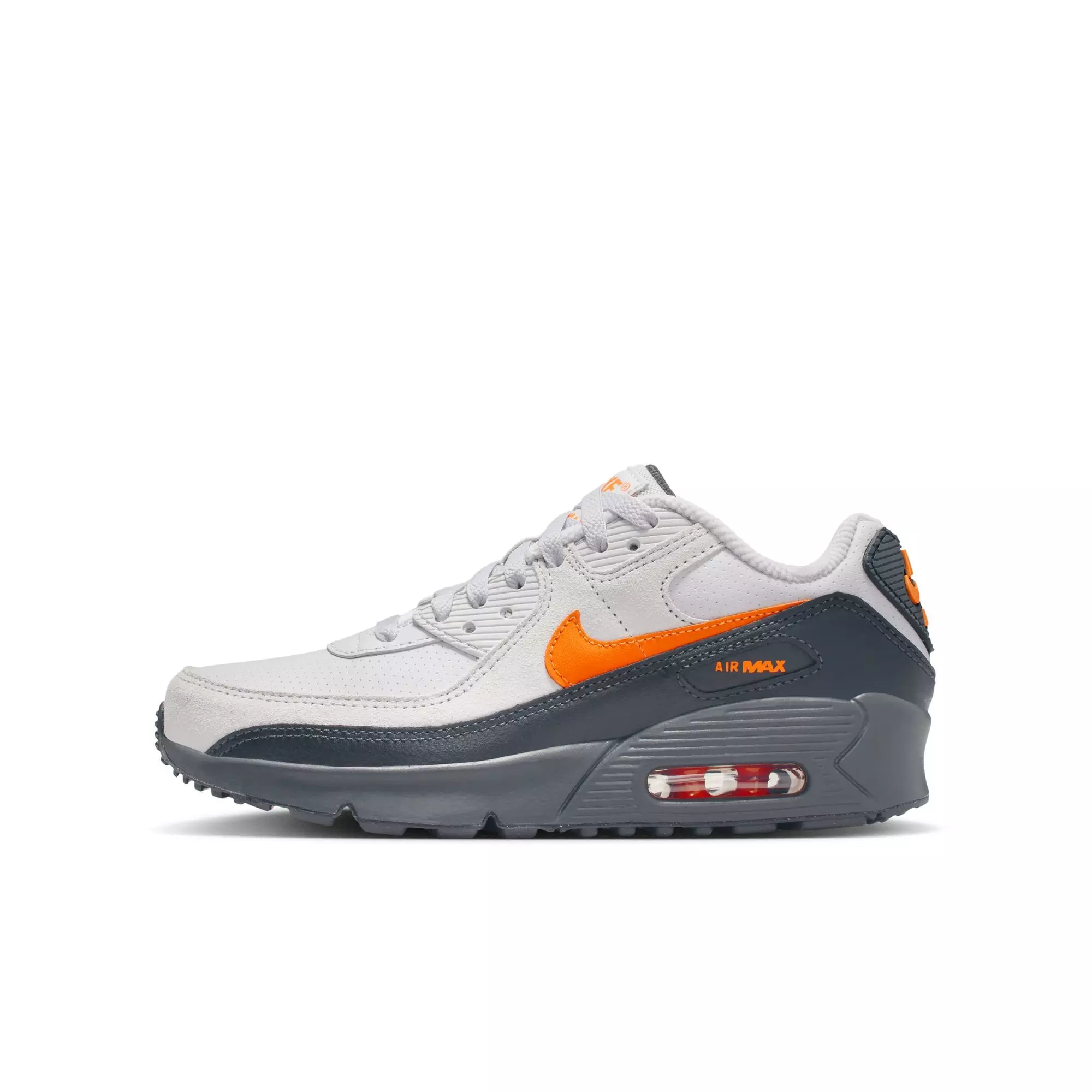 Nike Air Max 90 "Vast Grey/Safety Orange/Anthracite/White" Grade School Boys' Shoe - GREY/ORANGE