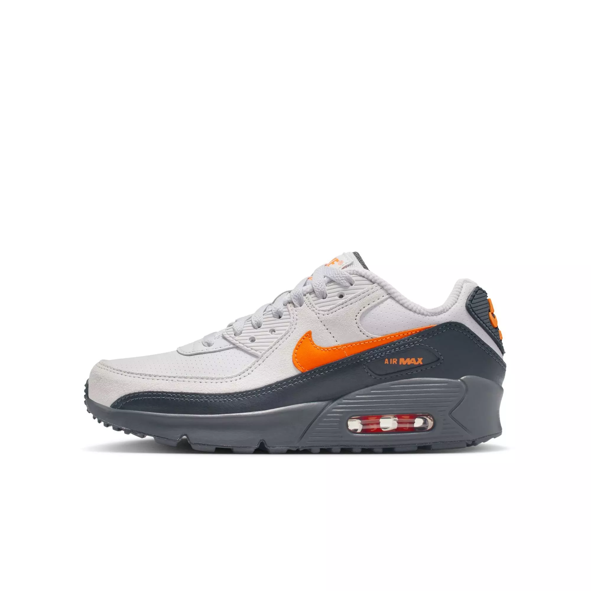 Nike Air Max 90 "Vast Grey/Safety Orange/Anthracite/White" Grade School Boys' Shoe - GREY/ORANGE