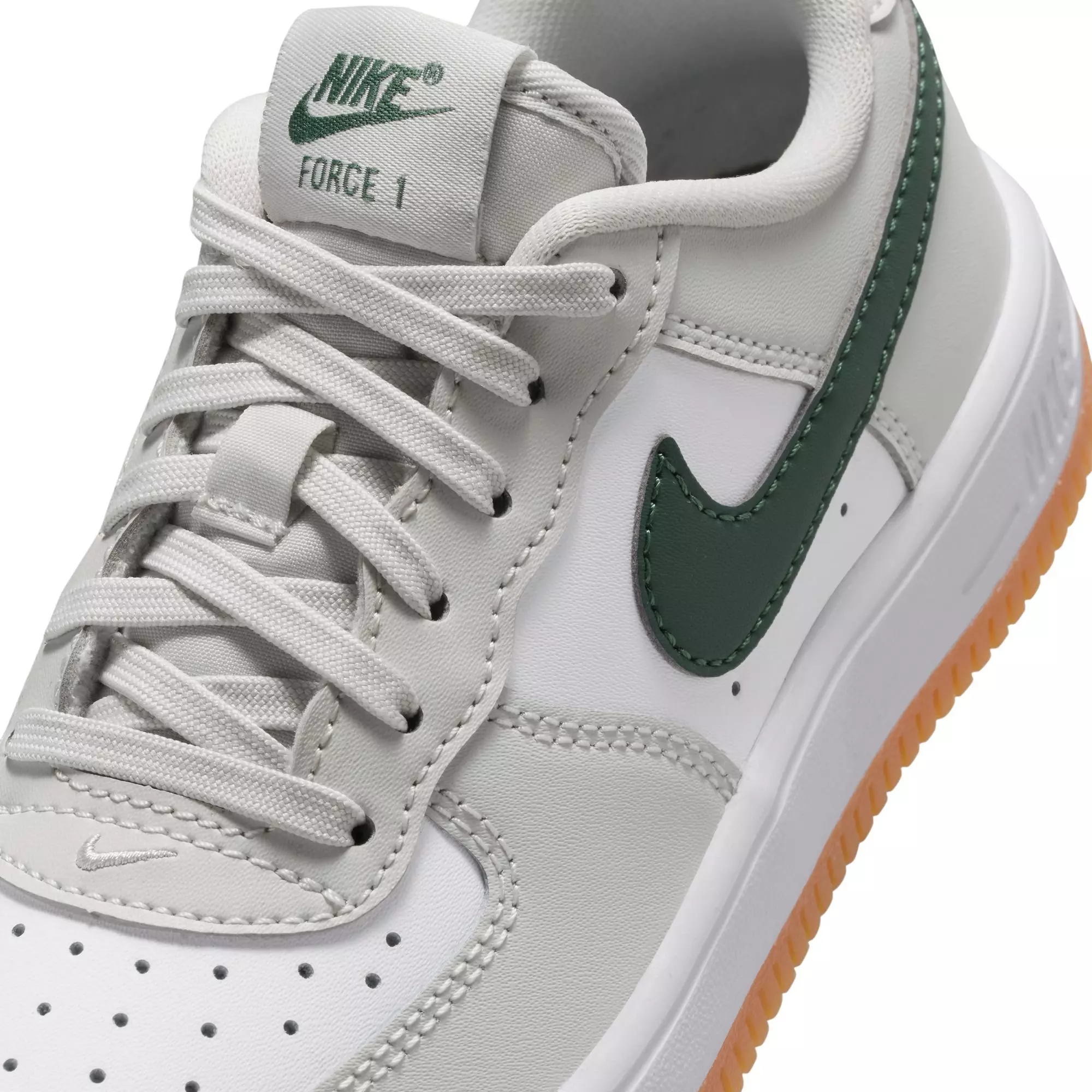 Nike Air Force 1 "Photon Dust/White/Fir/Gum Med Brown" Preschool Boys' Shoe - WHITE/GREEN