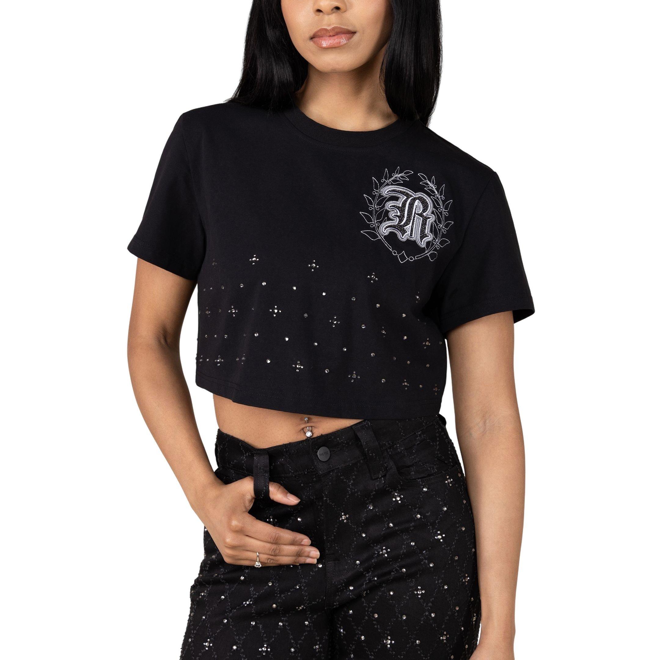 Smoke Rise Women's Rhinestone Tee - BLACK Thumbnail View 1