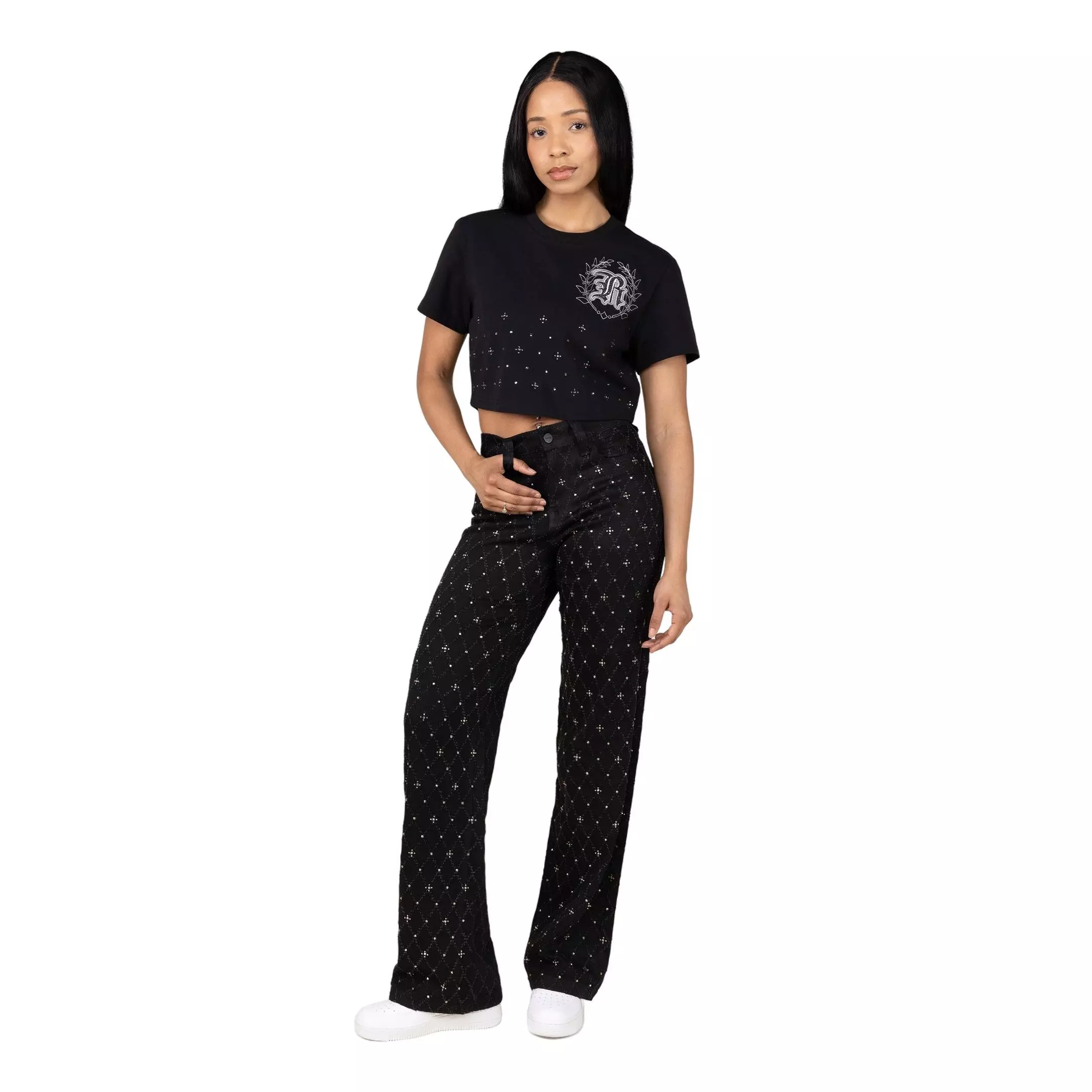 Smoke Rise Women's Rhinestone Tee - BLACK
