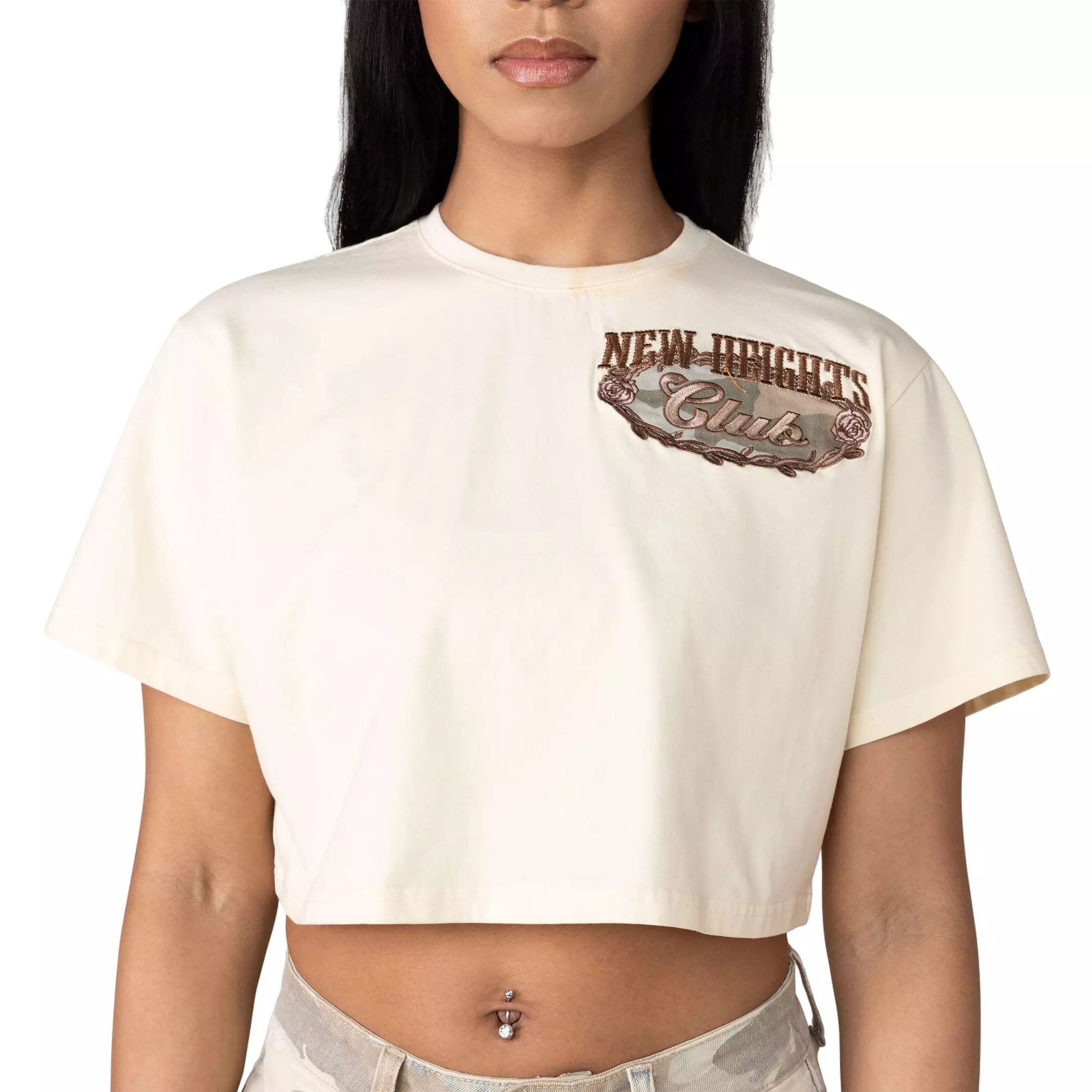 Smoke Rise Women's Denim Cropped Camo Tee - CAMOUFLAGE