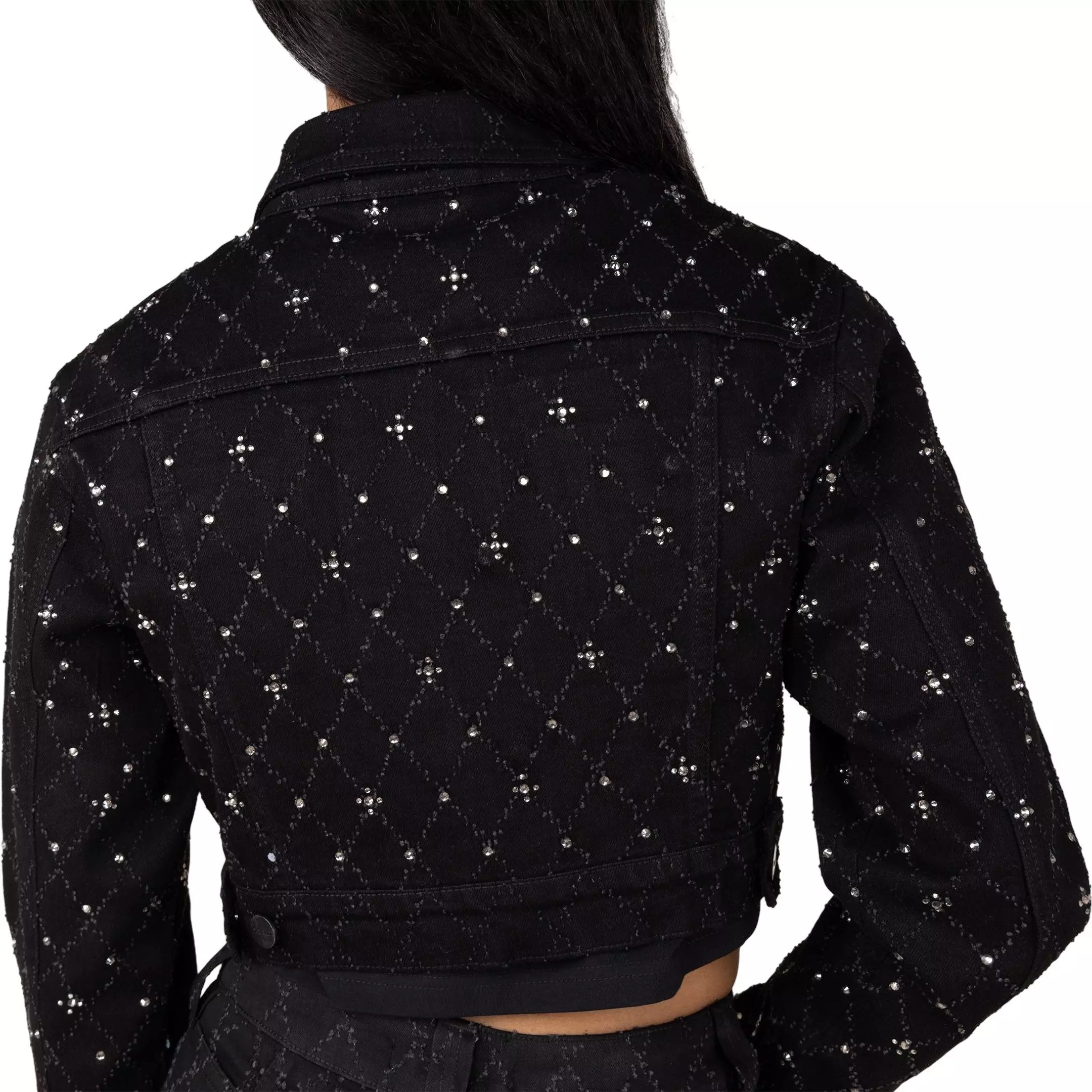 Smoke Rise Women's Cropped Rhinestone Jacket - BLACK