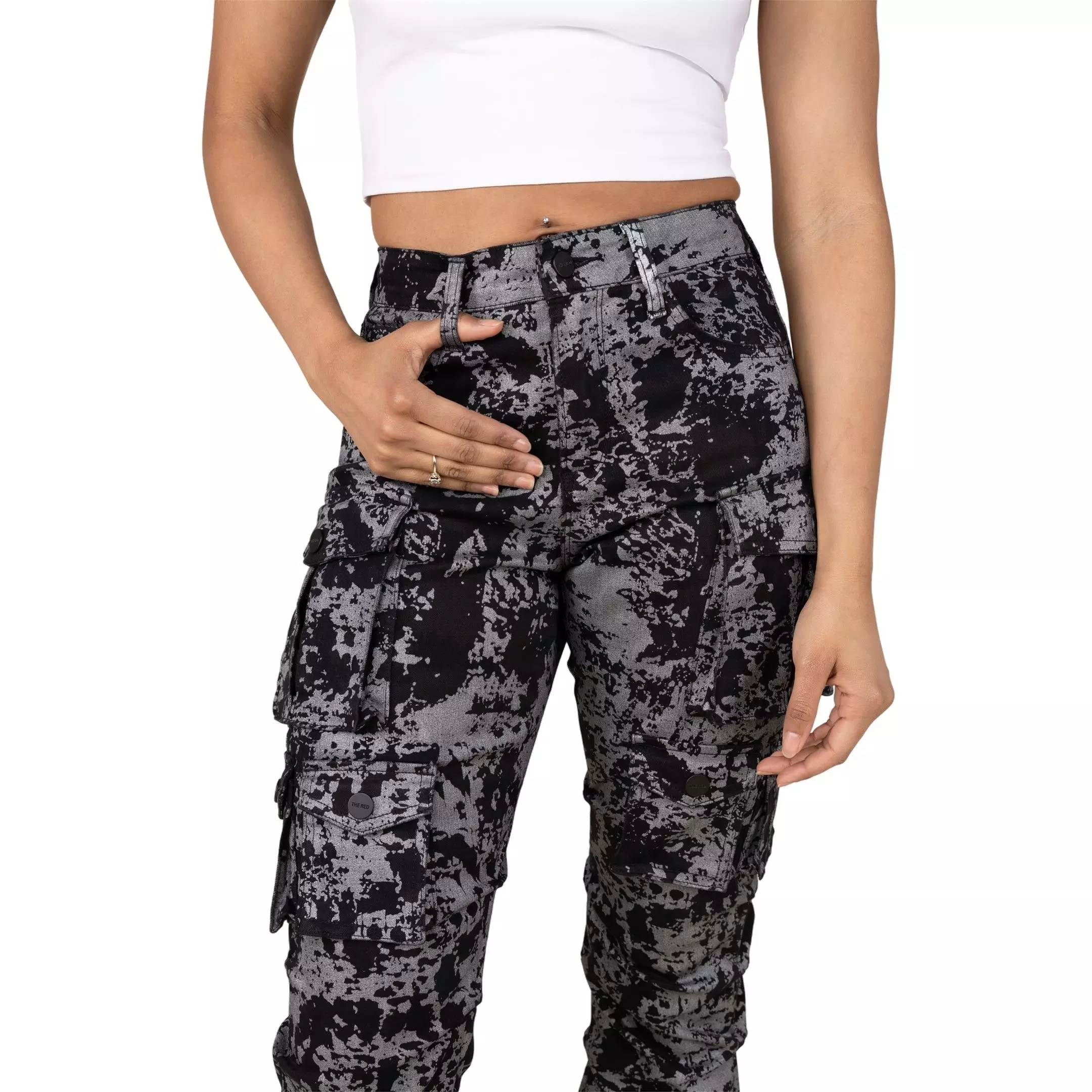 Smoke Rise Women's High Rise Stacked Met Twill Pants - BLACK