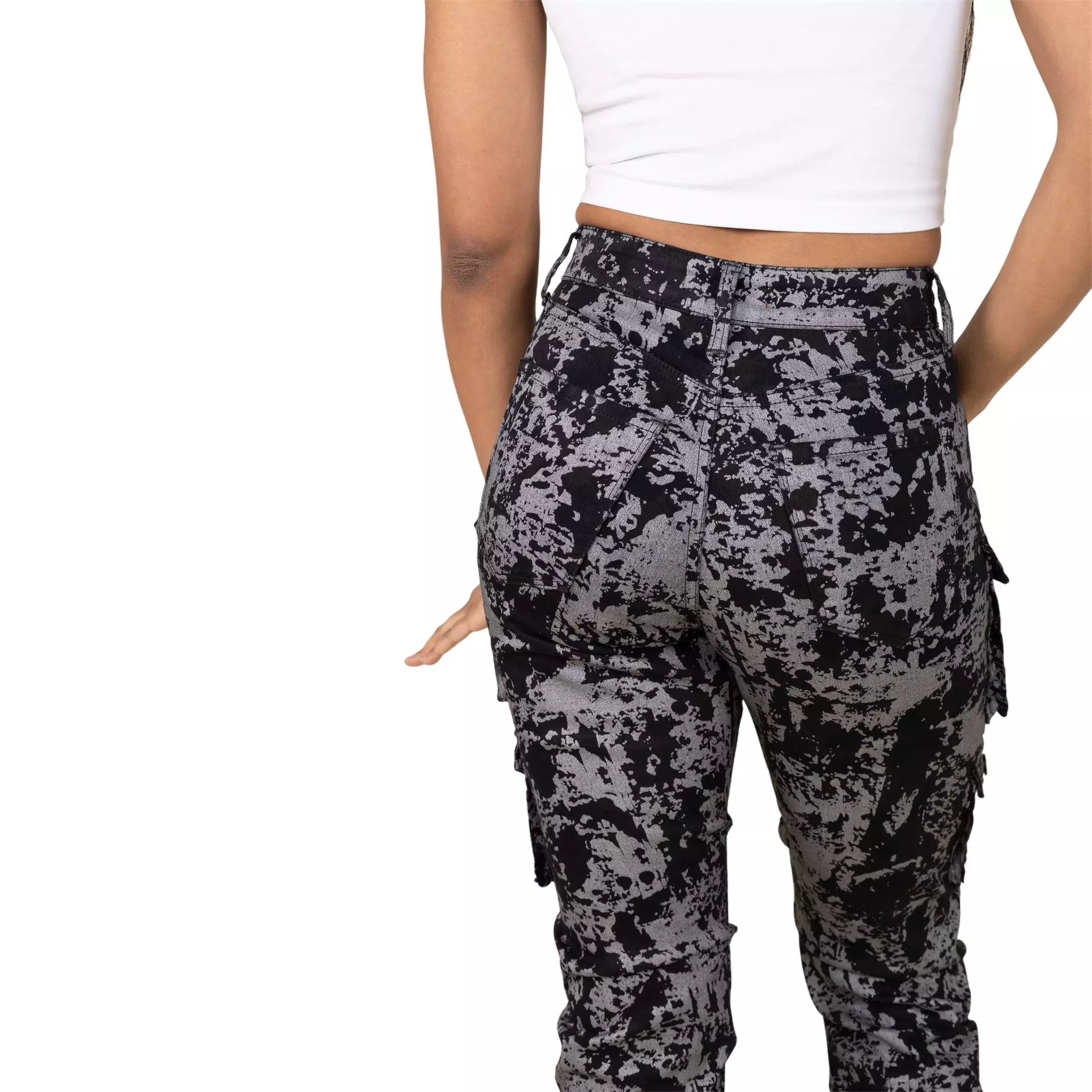 Smoke Rise Women's High Rise Stacked Met Twill Pants - BLACK