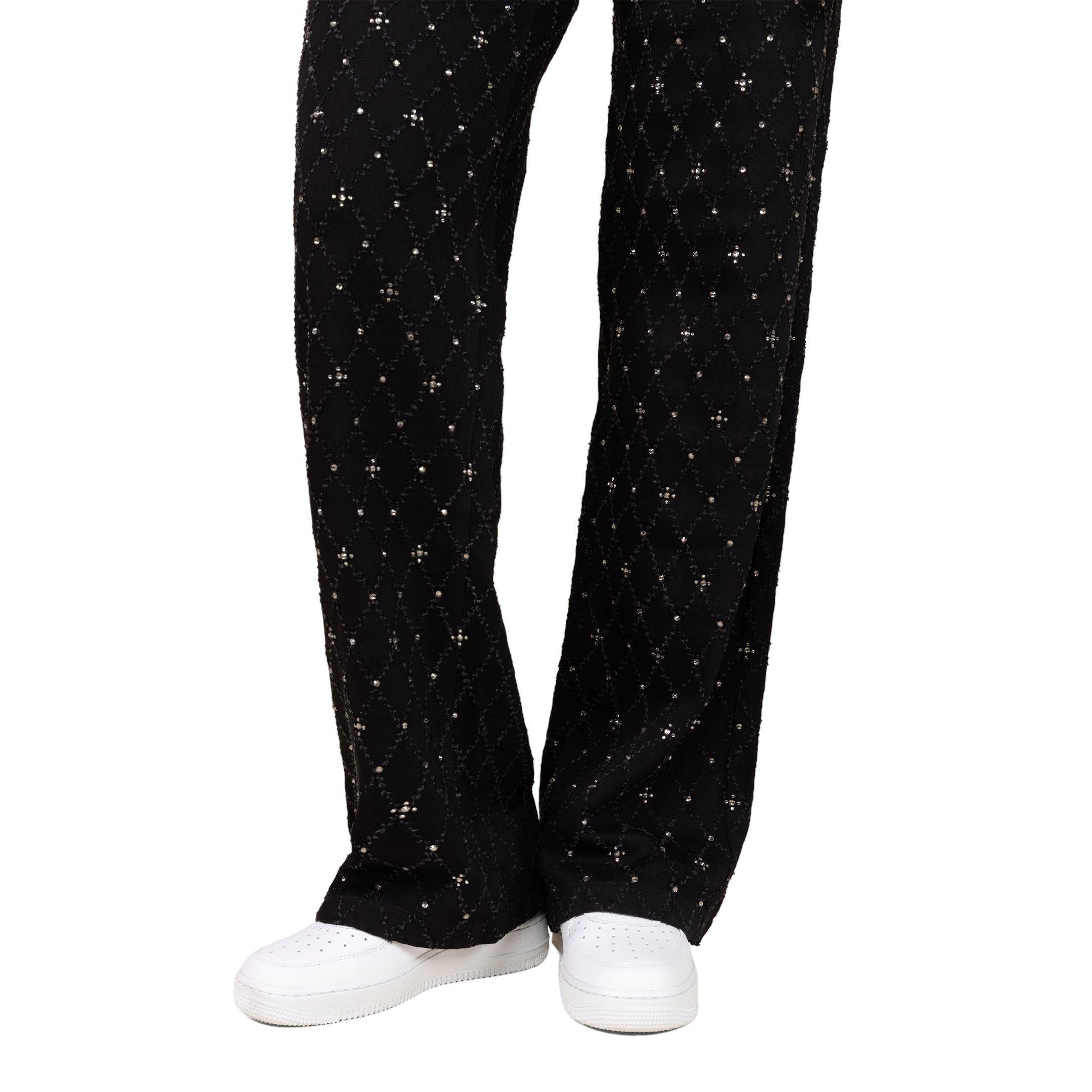 Smoke Rise Women's Mid-Rise Wide Leg Rhinestone Denim Jeans - BLACK Thumbnail View 6