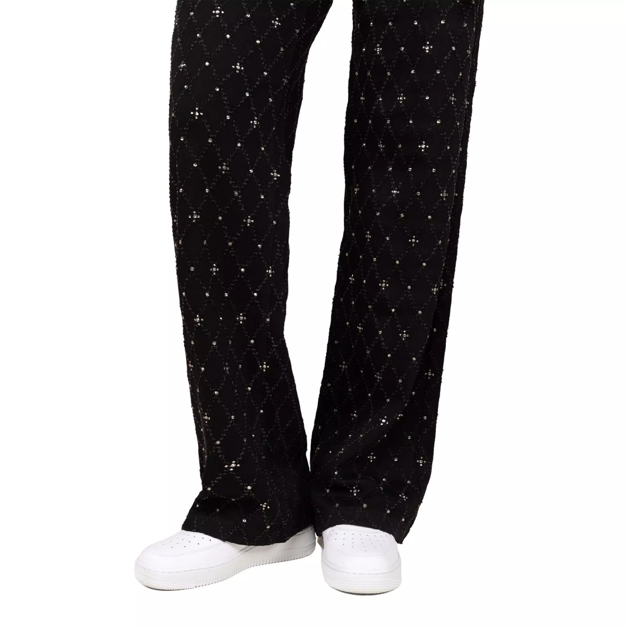 Smoke Rise Women's Mid-Rise Wide Leg Rhinestone Denim Jeans - BLACK