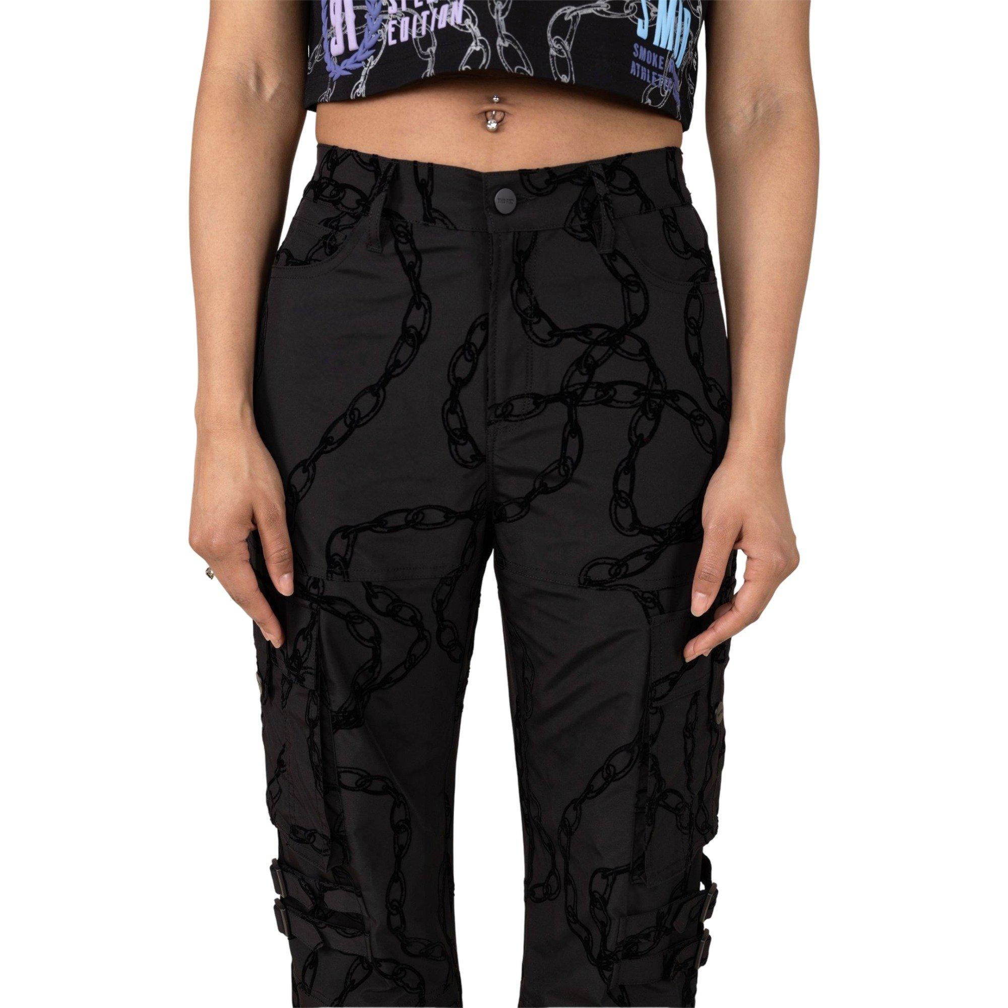 Smoke Rise Women's Woven Wide Leg Printed Chain Pants - BLACK Thumbnail View 1