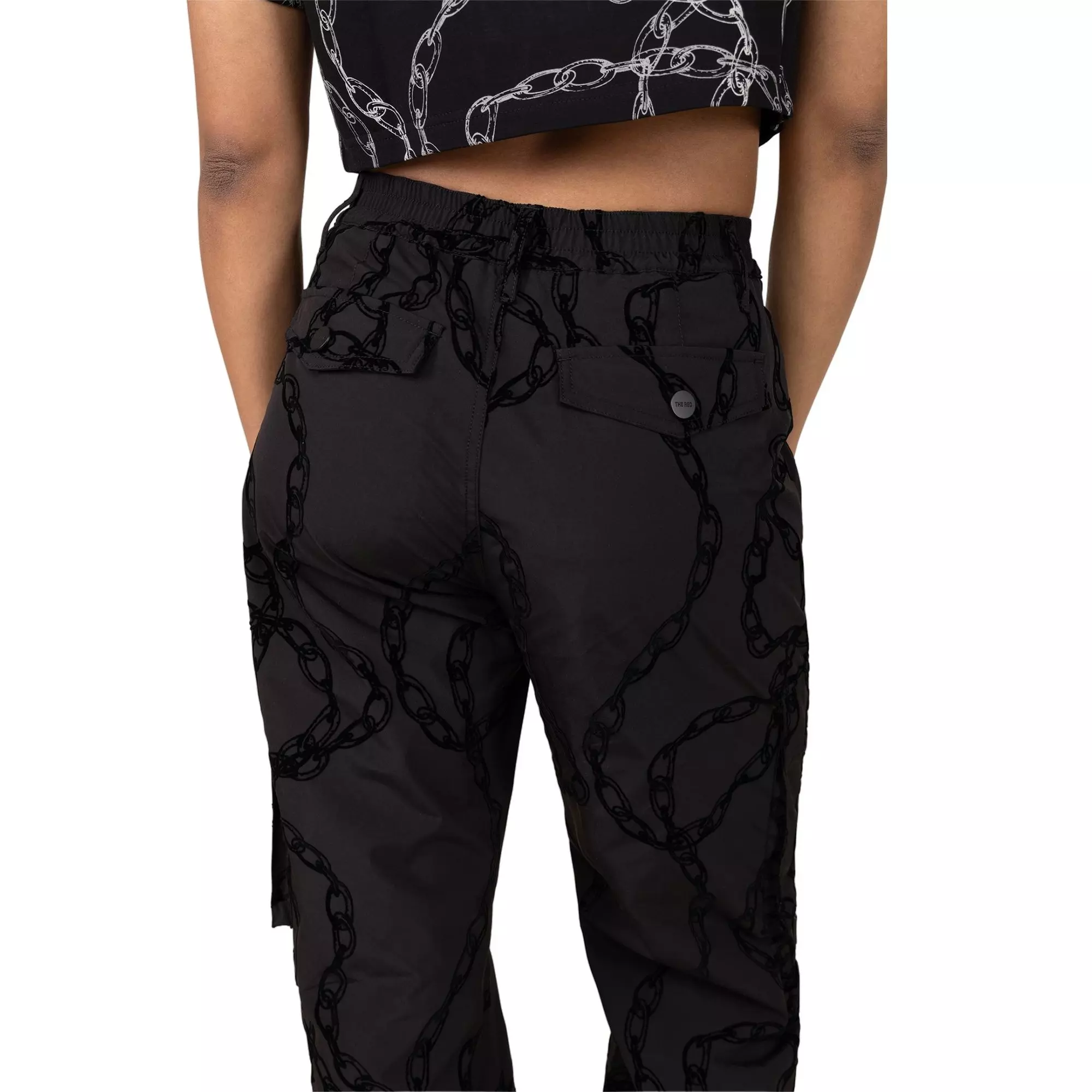 Smoke Rise Women's Woven Wide Leg Printed Chain Pants - BLACK