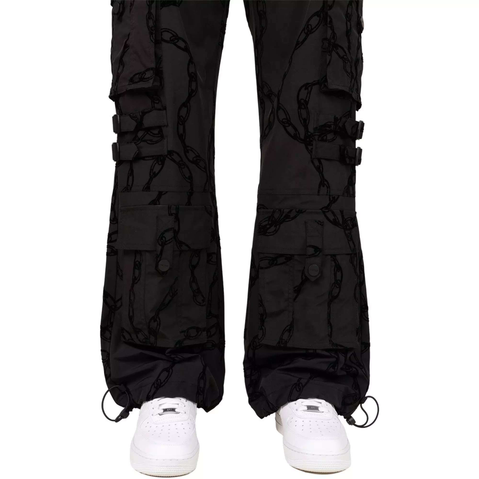 Smoke Rise Women's Woven Wide Leg Printed Chain Pants - BLACK