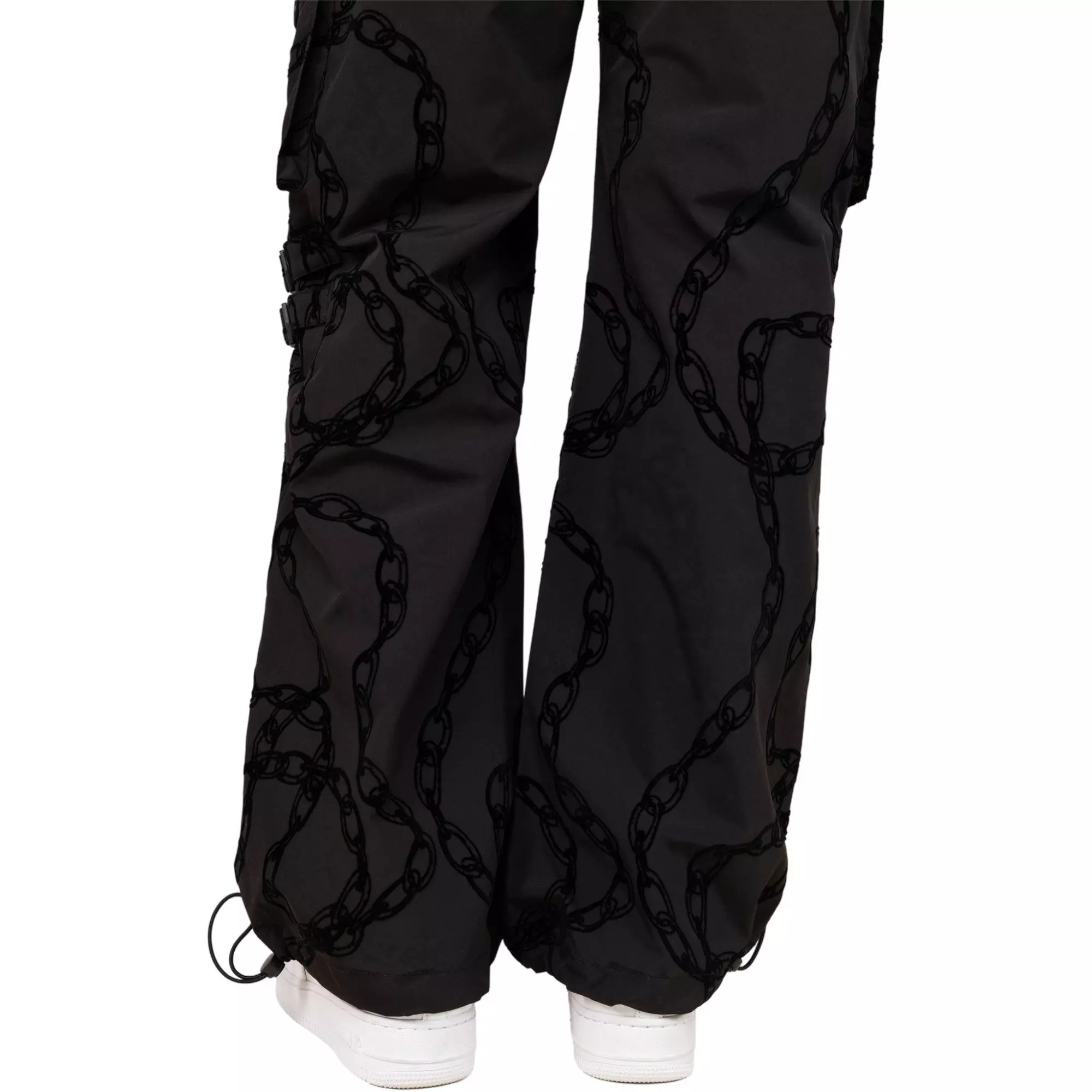 Smoke Rise Women's Woven Wide Leg Printed Chain Pants - BLACK