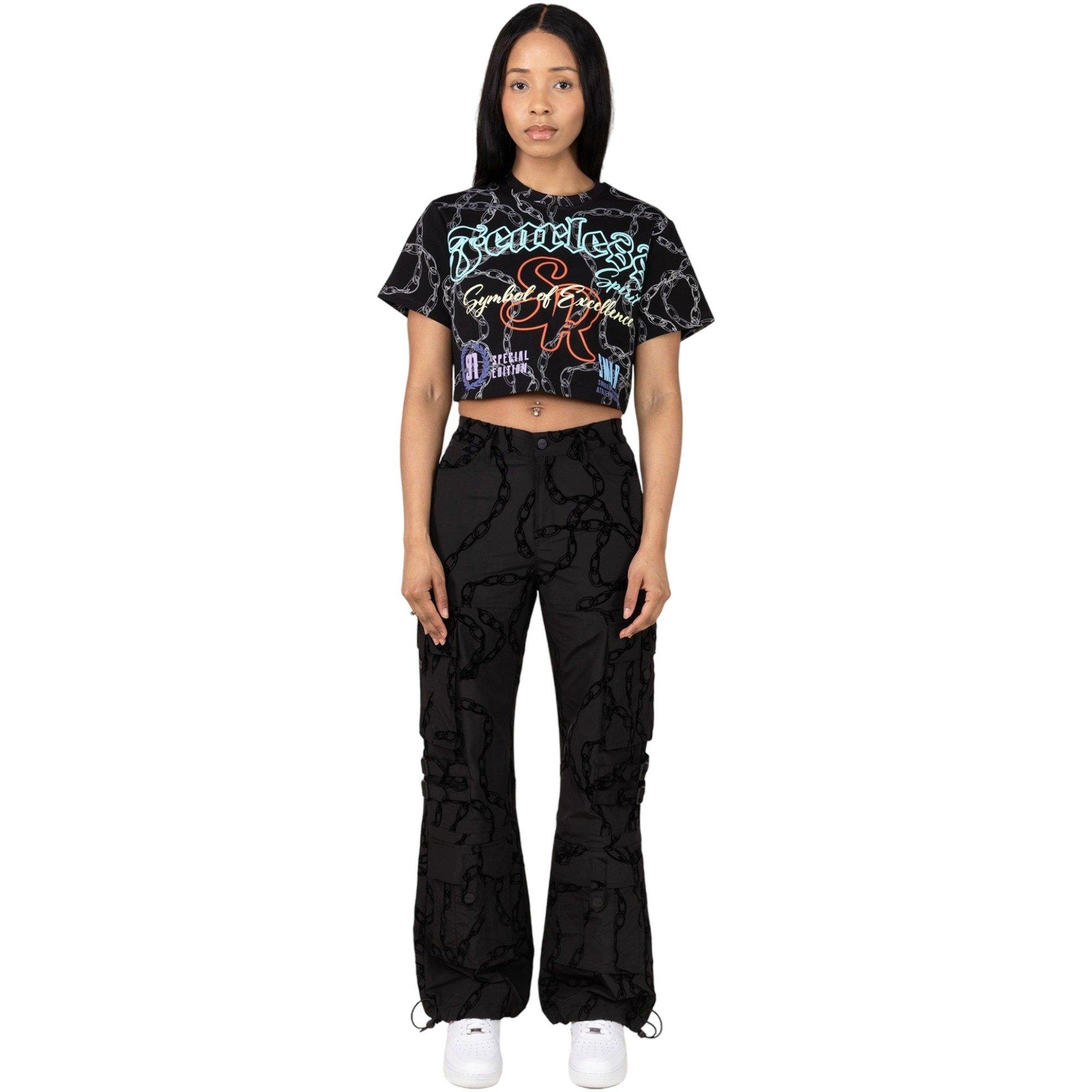 Smoke Rise Women's Woven Wide Leg Printed Chain Pants - BLACK Thumbnail View 6