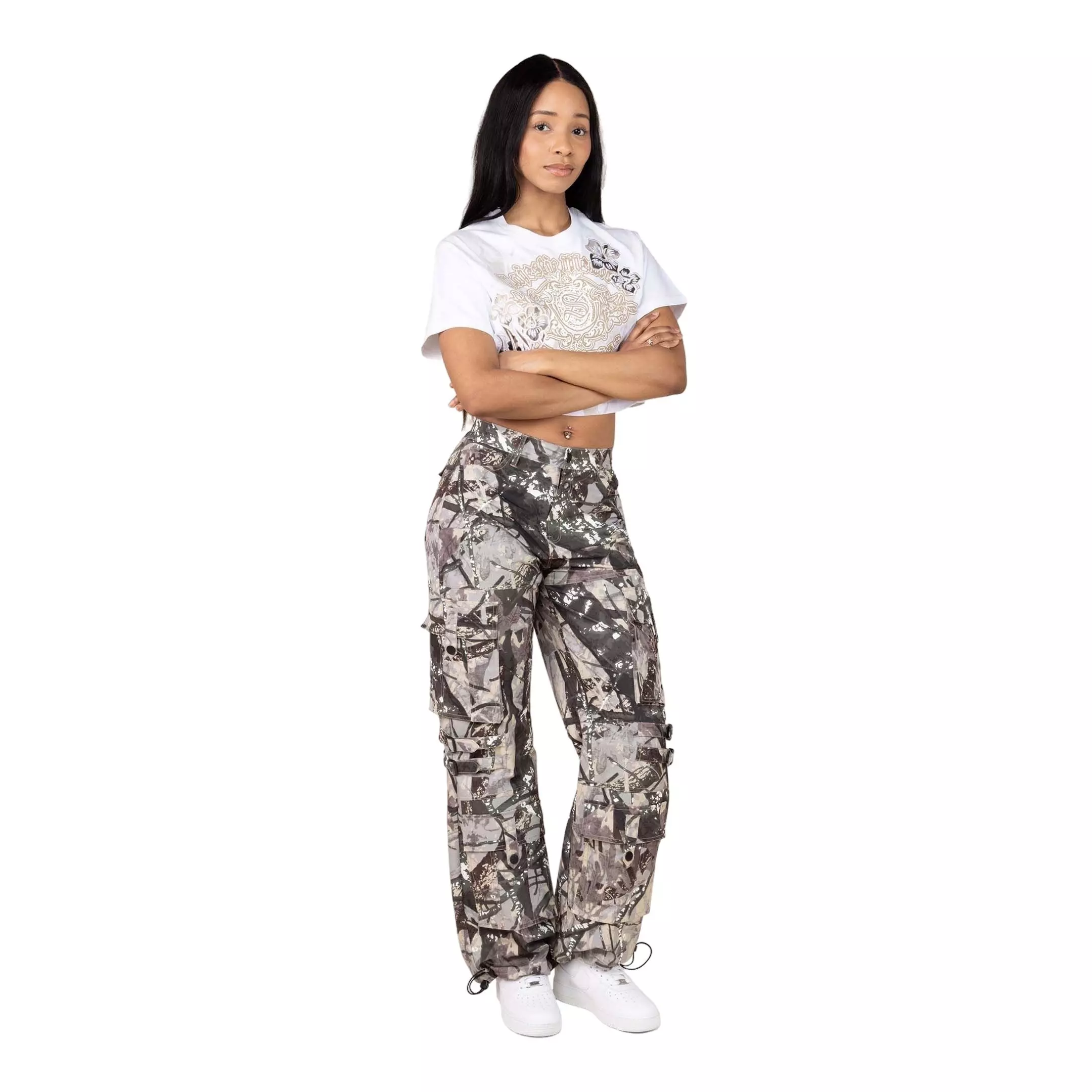 Smoke Rise Women's Woven Wide Leg Pants - ​Camo - CAMOUFLAGE