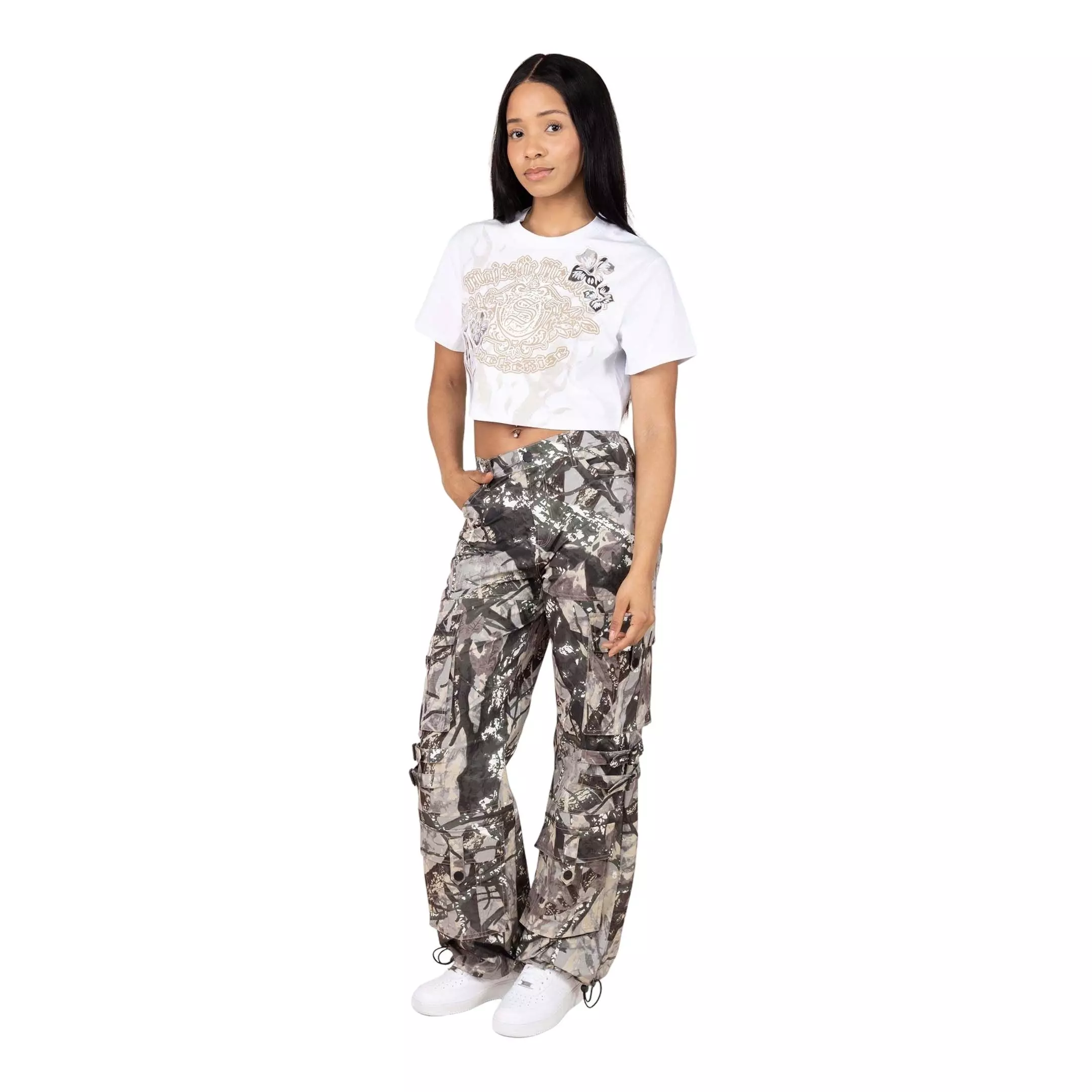 Smoke Rise Women's Woven Wide Leg Pants - ​Camo - CAMOUFLAGE