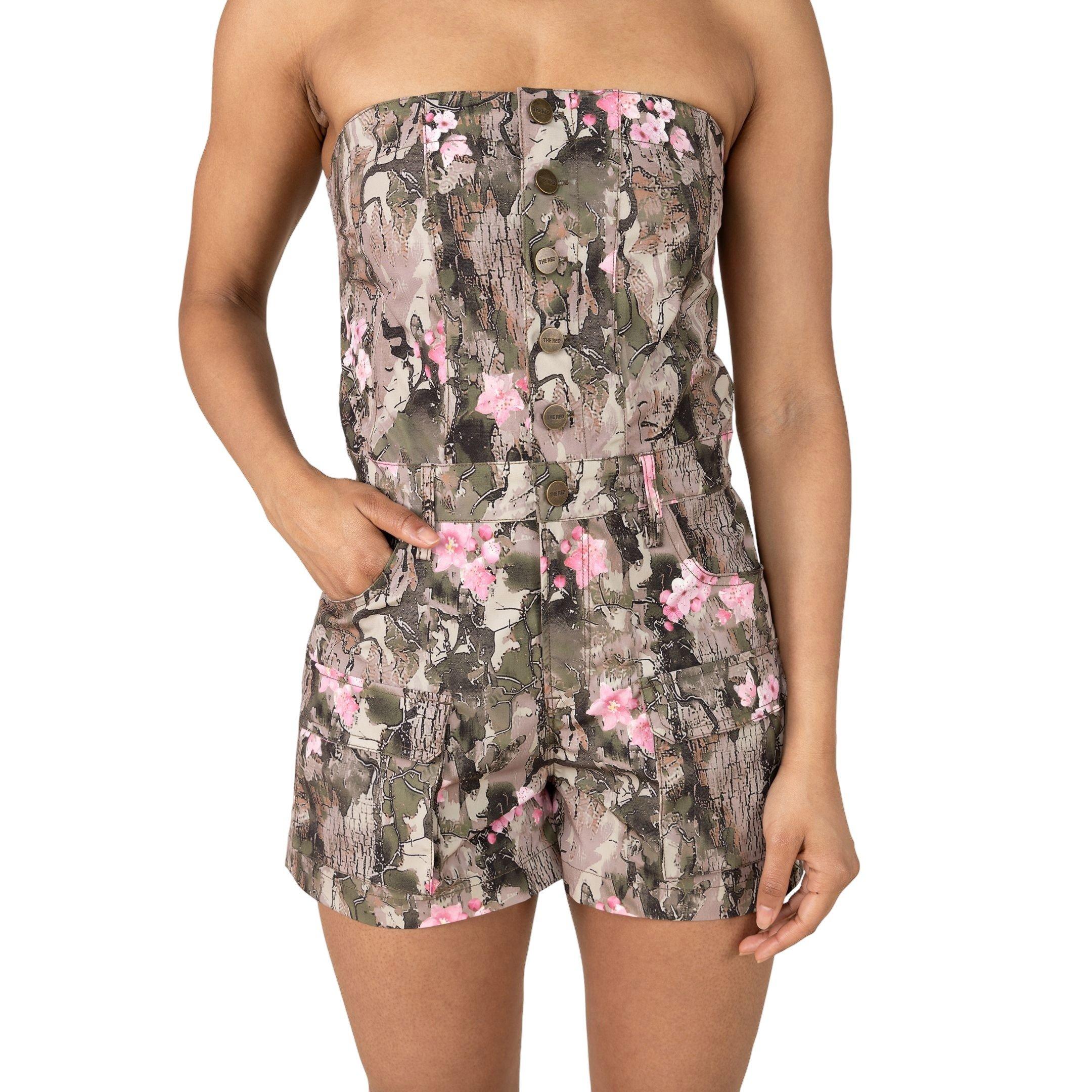 Smoke Rise Women's Tube Top Romper - Cherry Blossom Camo - CAMOUFLAGE Thumbnail View 1