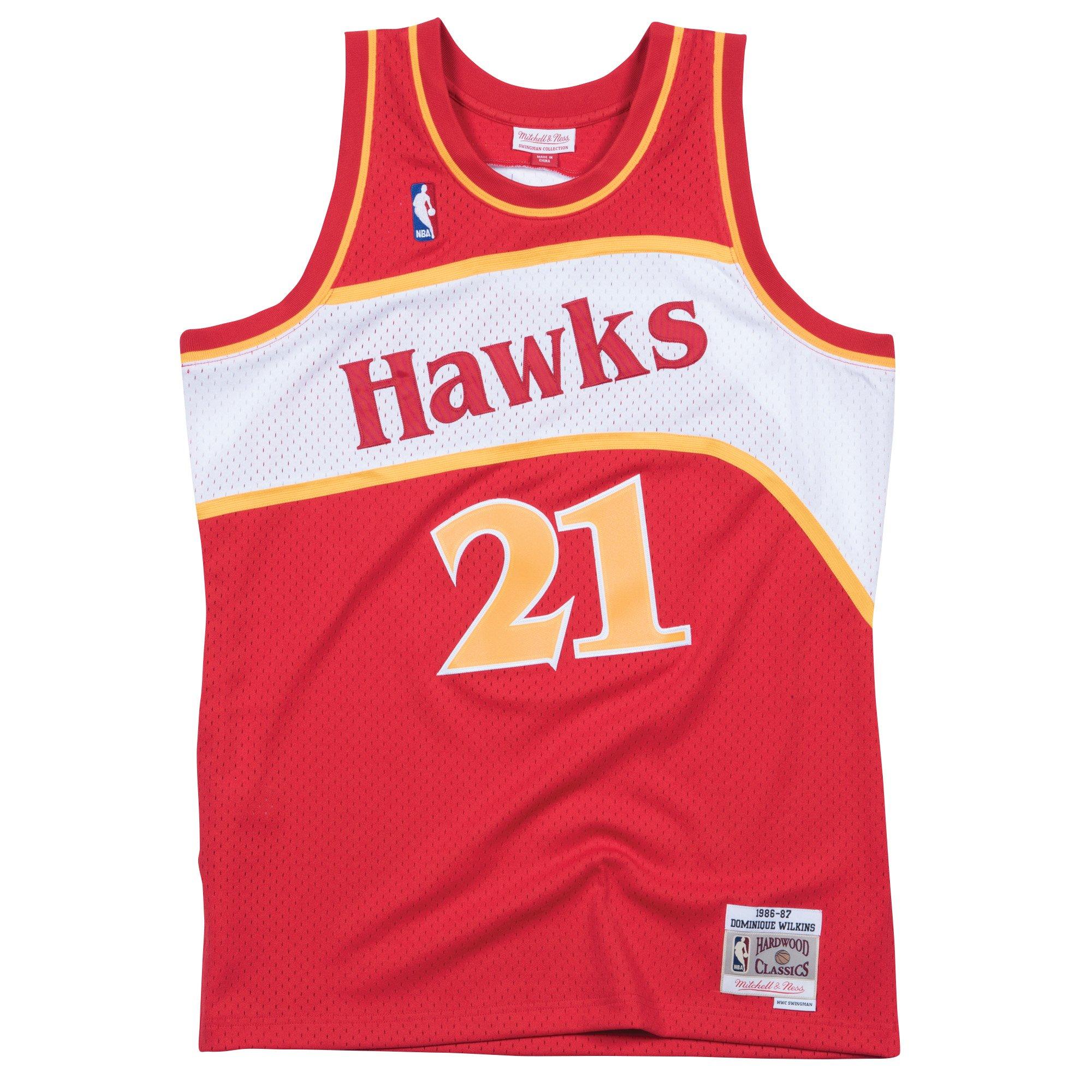 Mitchell & Ness Men's Atlanta Hawks 1986 Dominique Wilkins Road Jersey-Red - SCARLET Thumbnail View 5