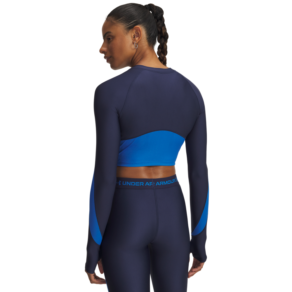 Under Armour Women's HeatGear Rib 1/4-Zip Crop Jacket - BLUE Thumbnail View 2