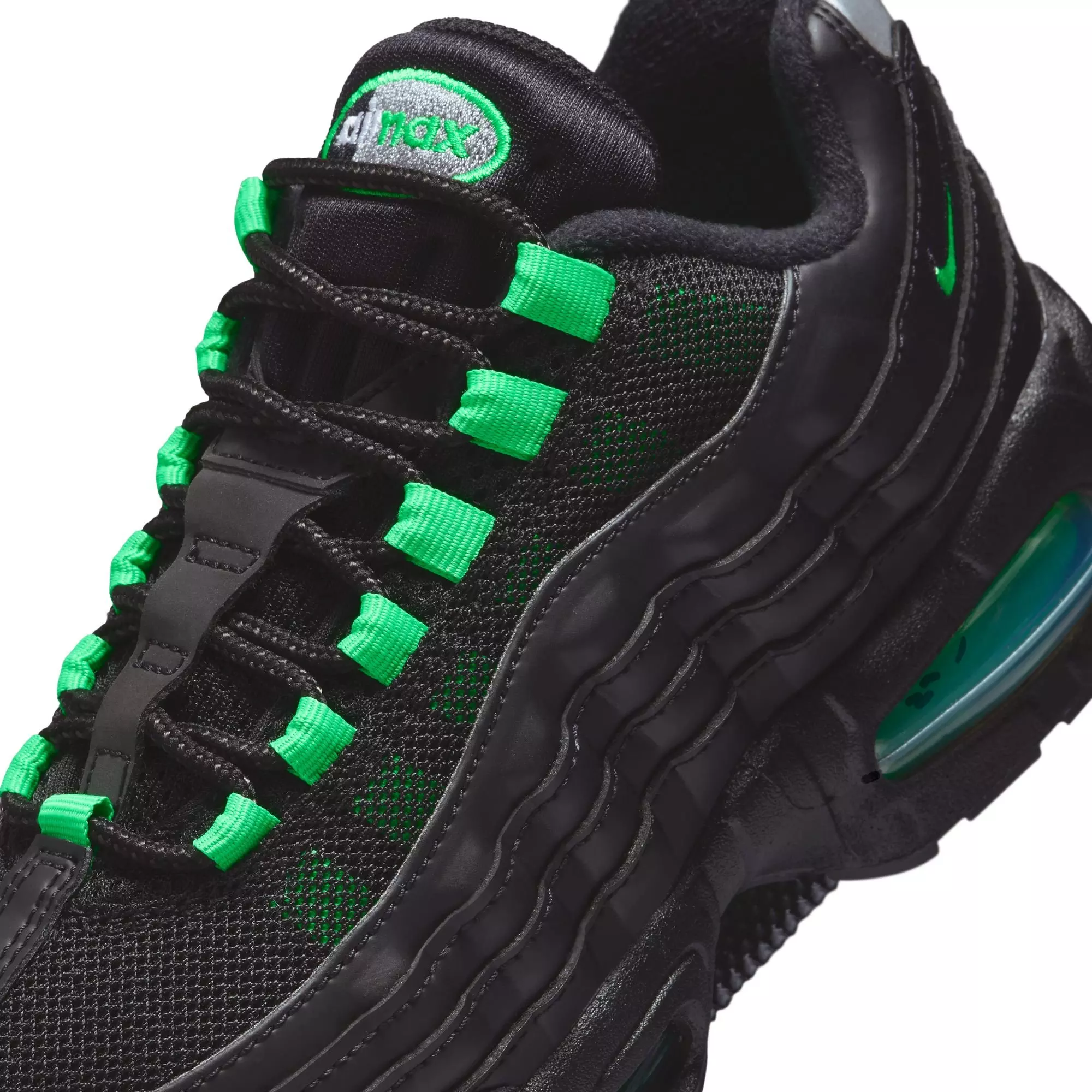 Nike Air Max 95 "Black/Green Shock/Pearl Grey" Grade School Boys' Shoe - BLACK/GREEN